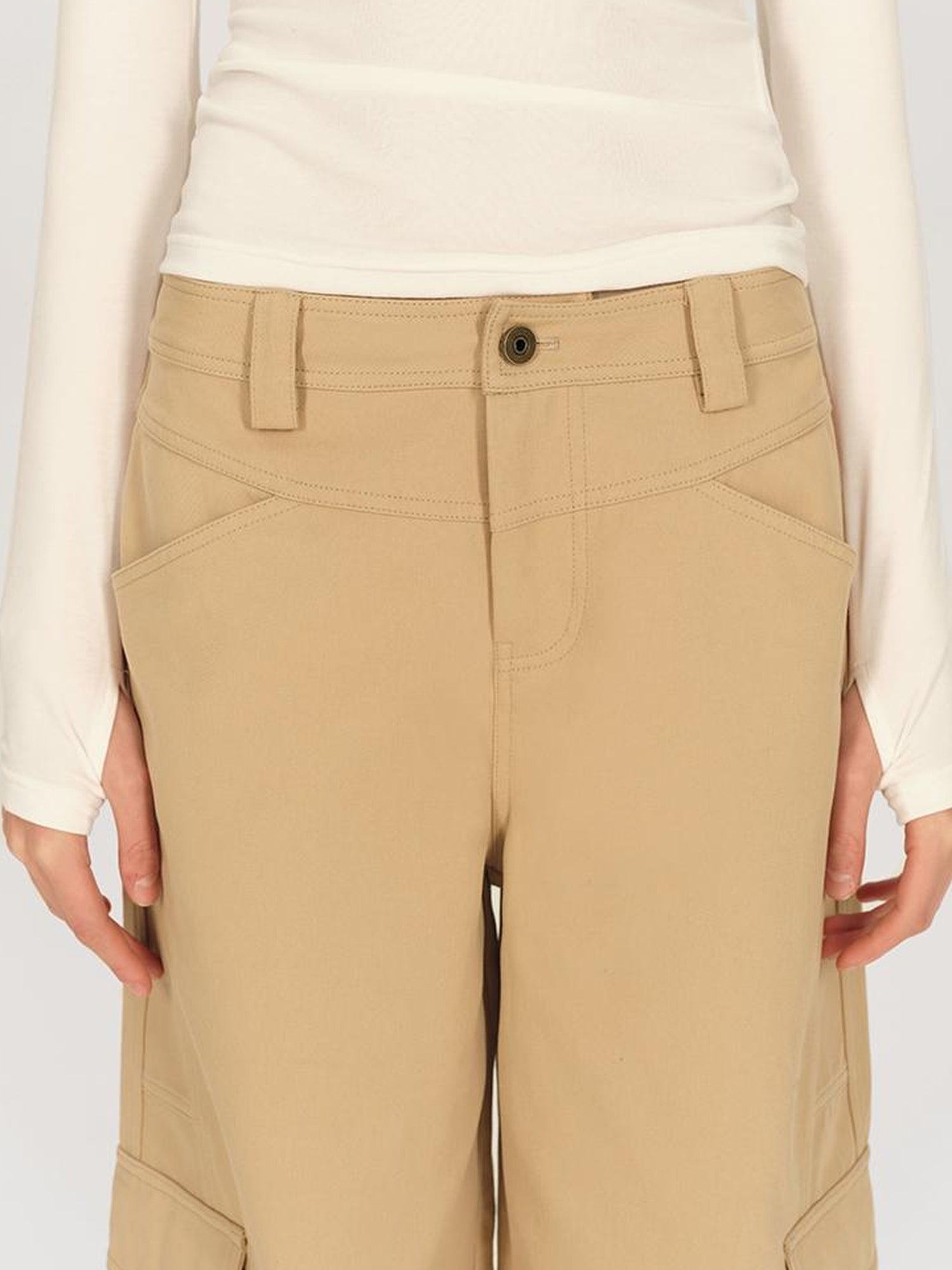 AFTADAWN Low Rise Wide Leg Cargo Pants With Deconstructed Pocket