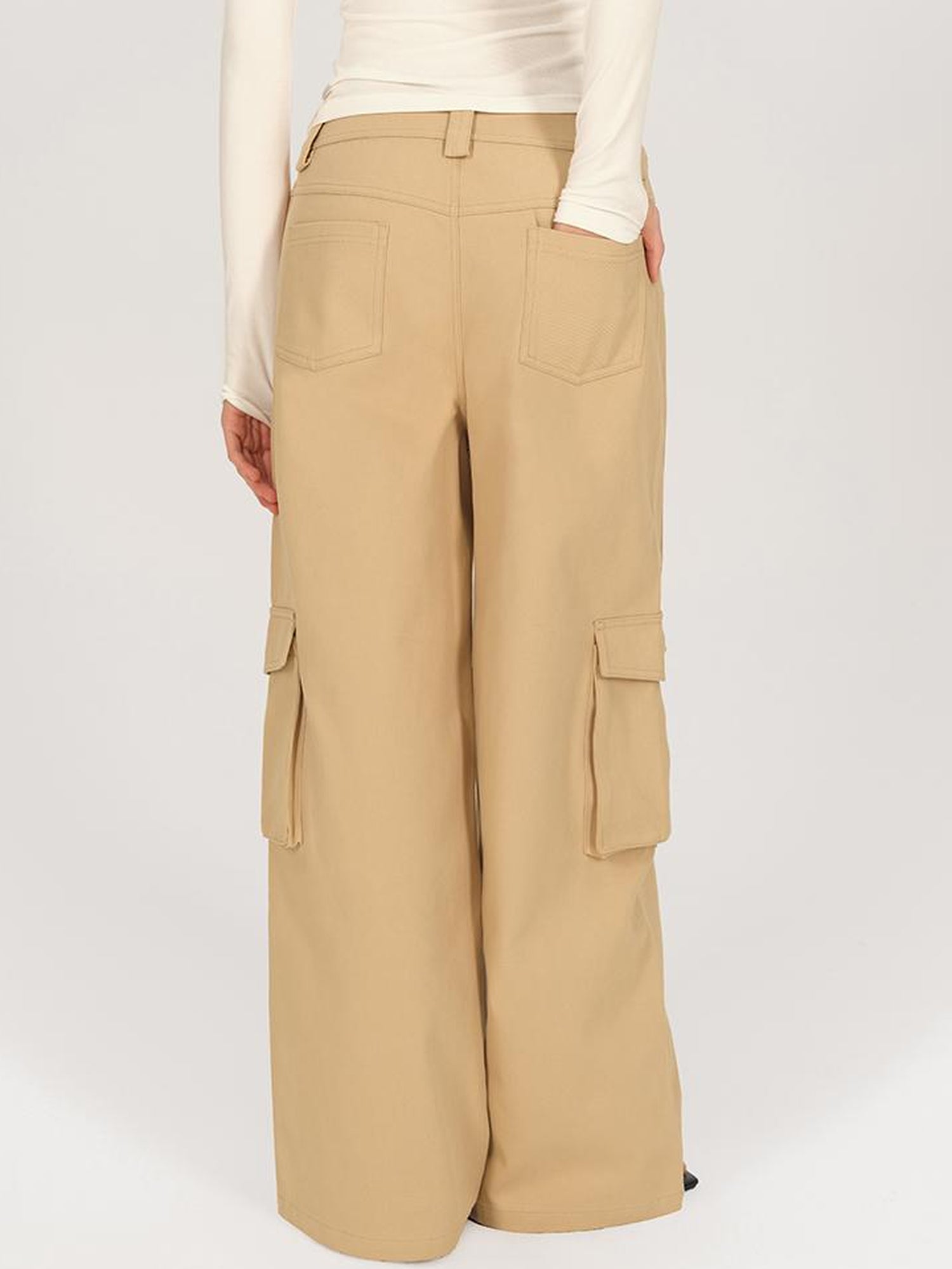 AFTADAWN Low Rise Wide Leg Cargo Pants With Deconstructed Pocket