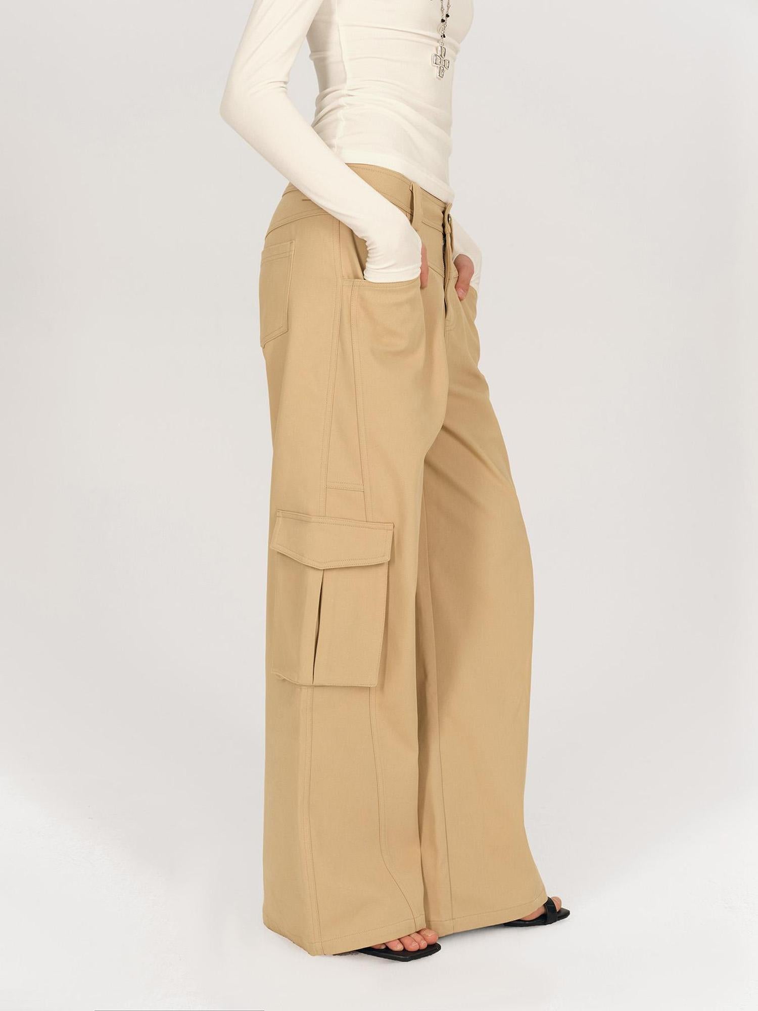 AFTADAWN Low Rise Wide Leg Cargo Pants With Deconstructed Pocket