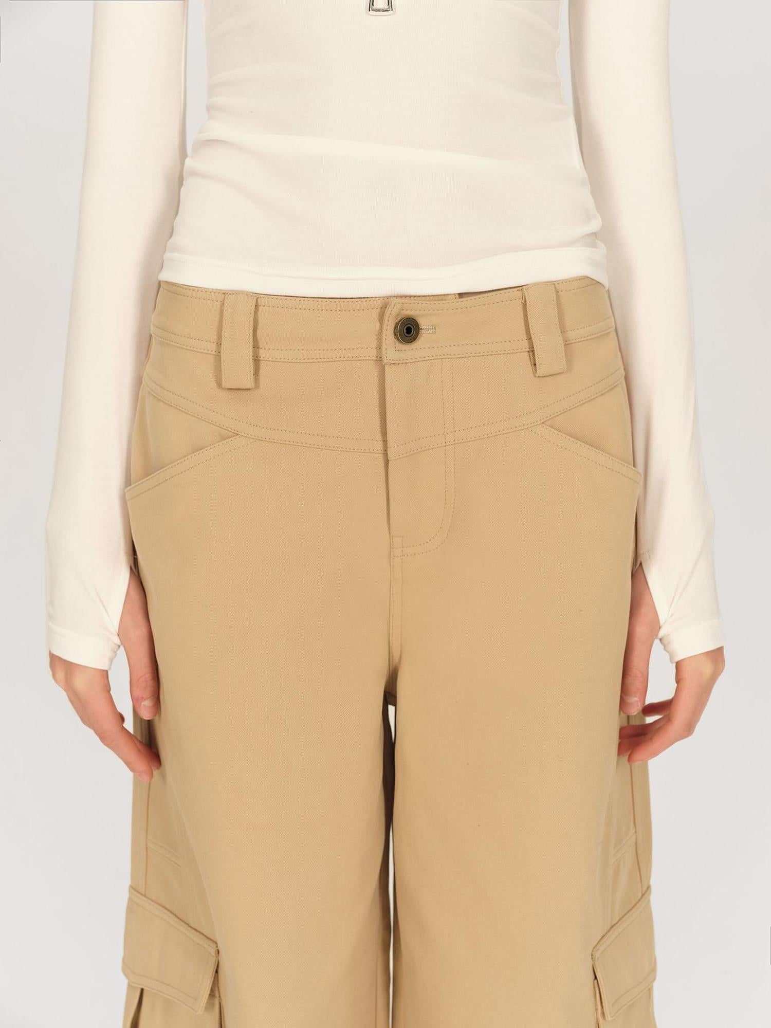 AFTADAWN Low Rise Wide Leg Cargo Pants With Deconstructed Pocket