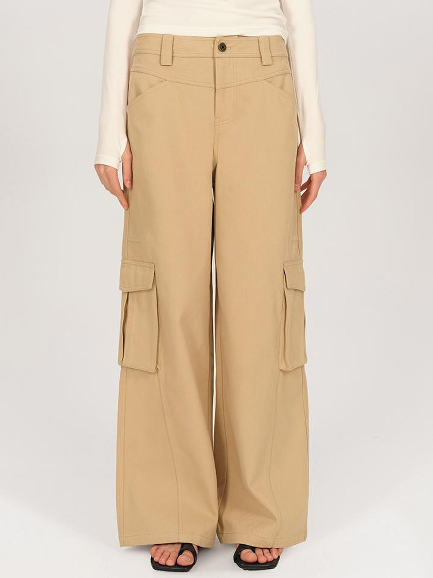 AFTADAWN Low Rise Wide Leg Cargo Pants With Deconstructed Pocket
