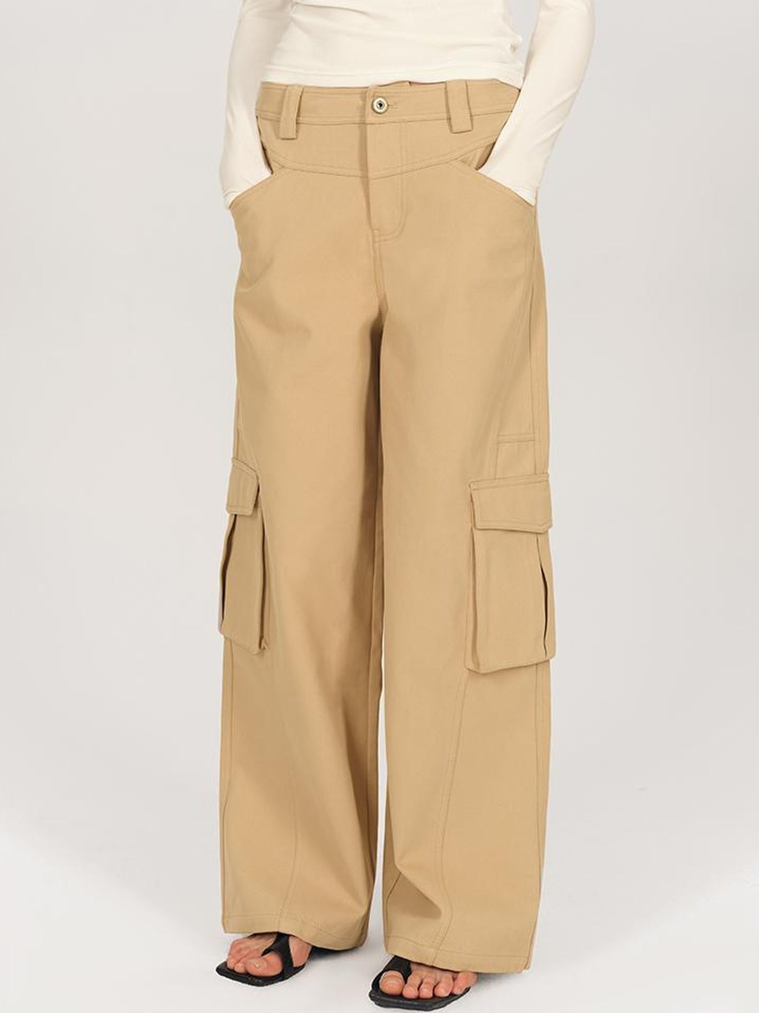AFTADAWN Low Rise Wide Leg Cargo Pants With Deconstructed Pocket