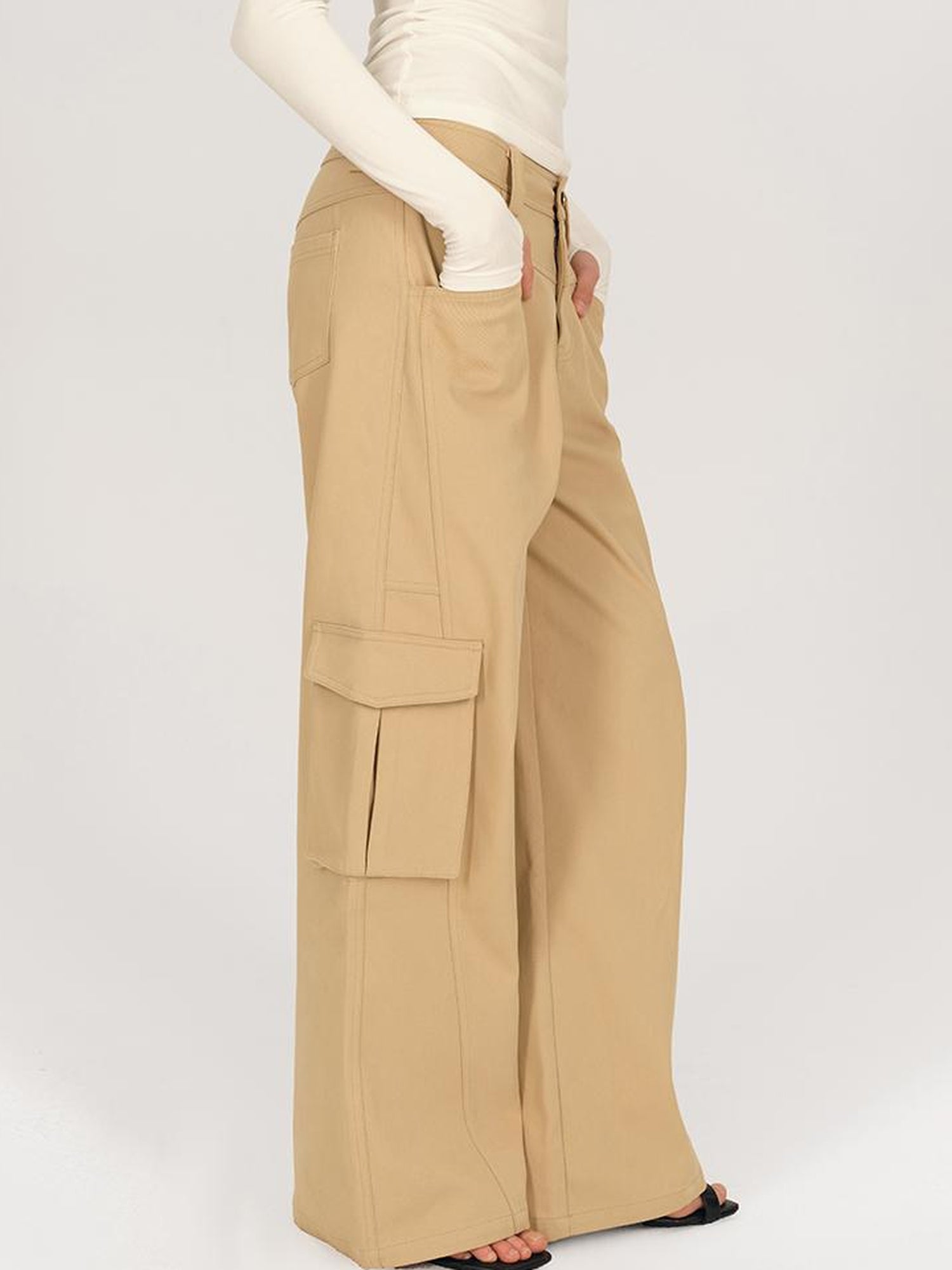 AFTADAWN Low Rise Wide Leg Cargo Pants With Deconstructed Pocket