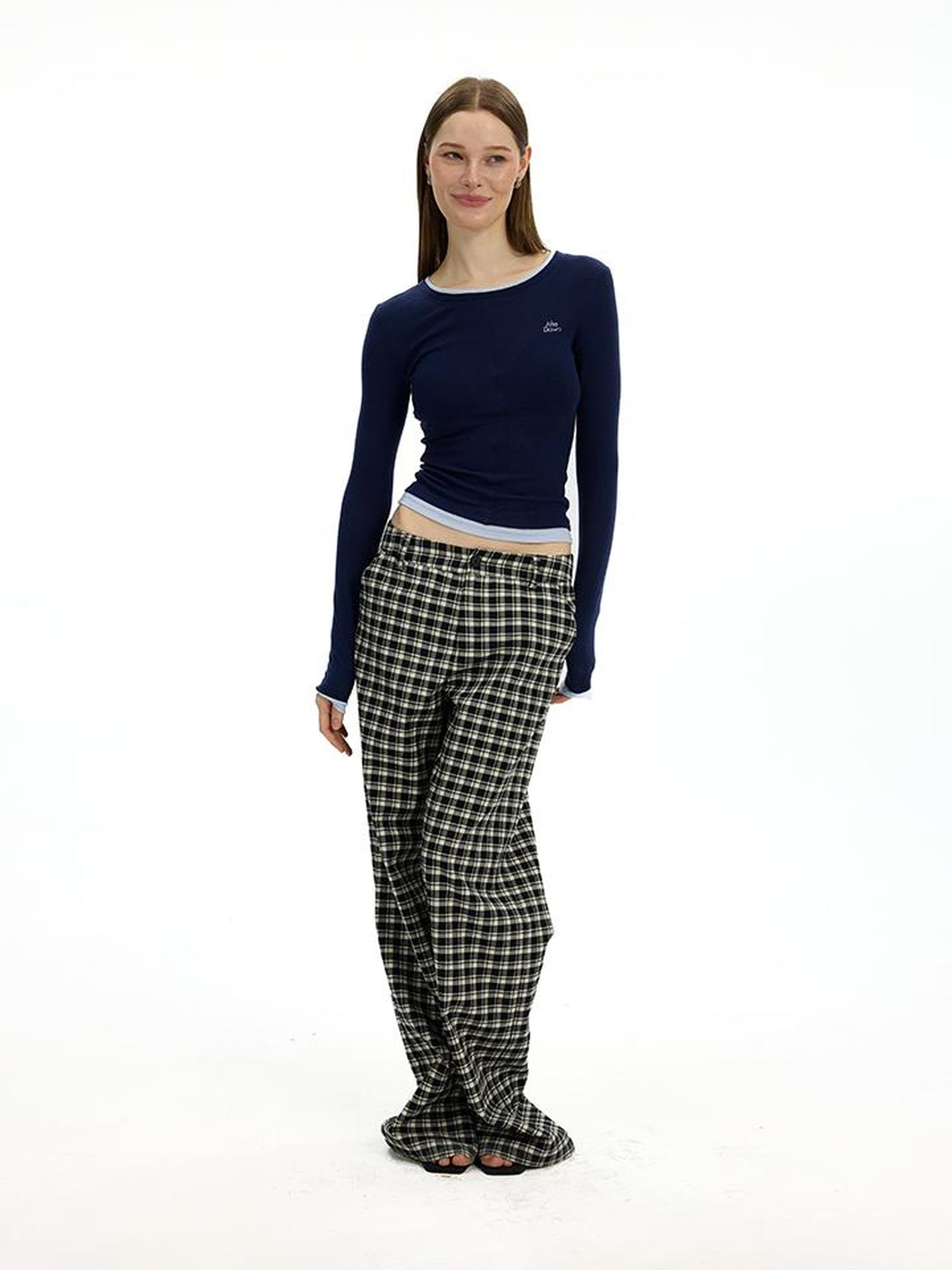 AFTADAWN Low Waist Lyocell Checkered Wide Leg Pants With Dropped Crotch