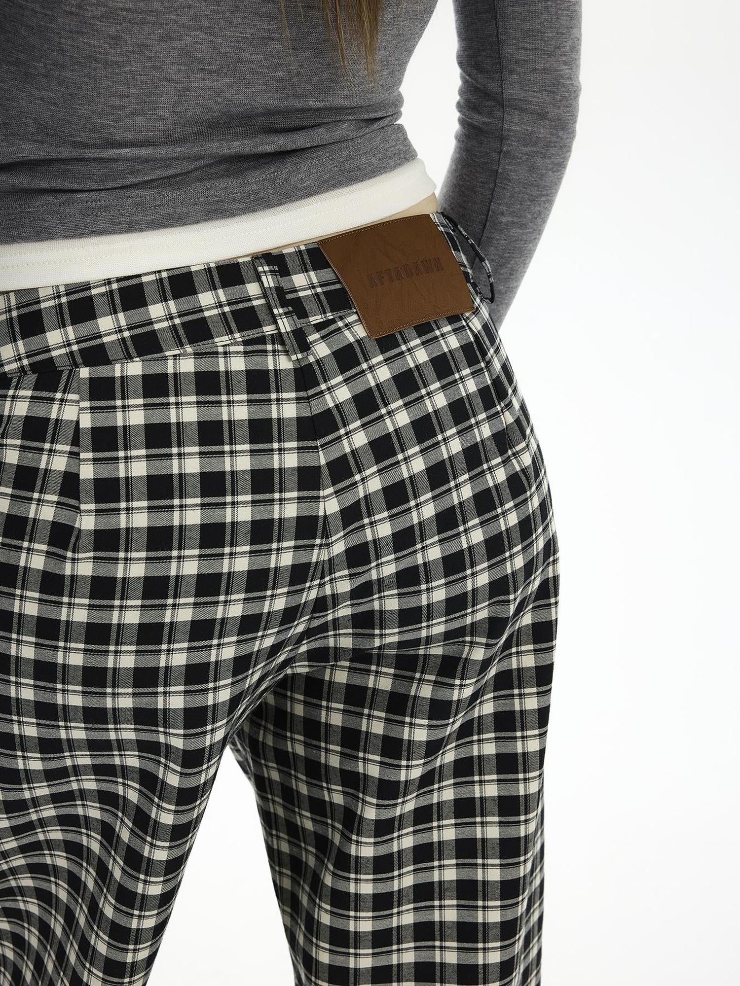 AFTADAWN Low Waist Lyocell Checkered Wide Leg Pants With Dropped Crotch