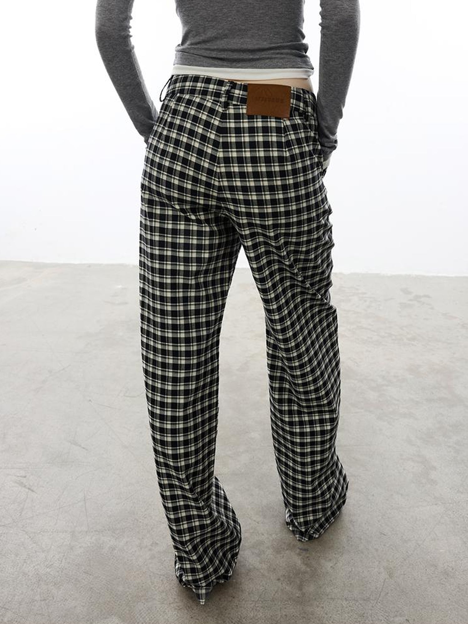 AFTADAWN Low Waist Lyocell Checkered Wide Leg Pants With Dropped Crotch