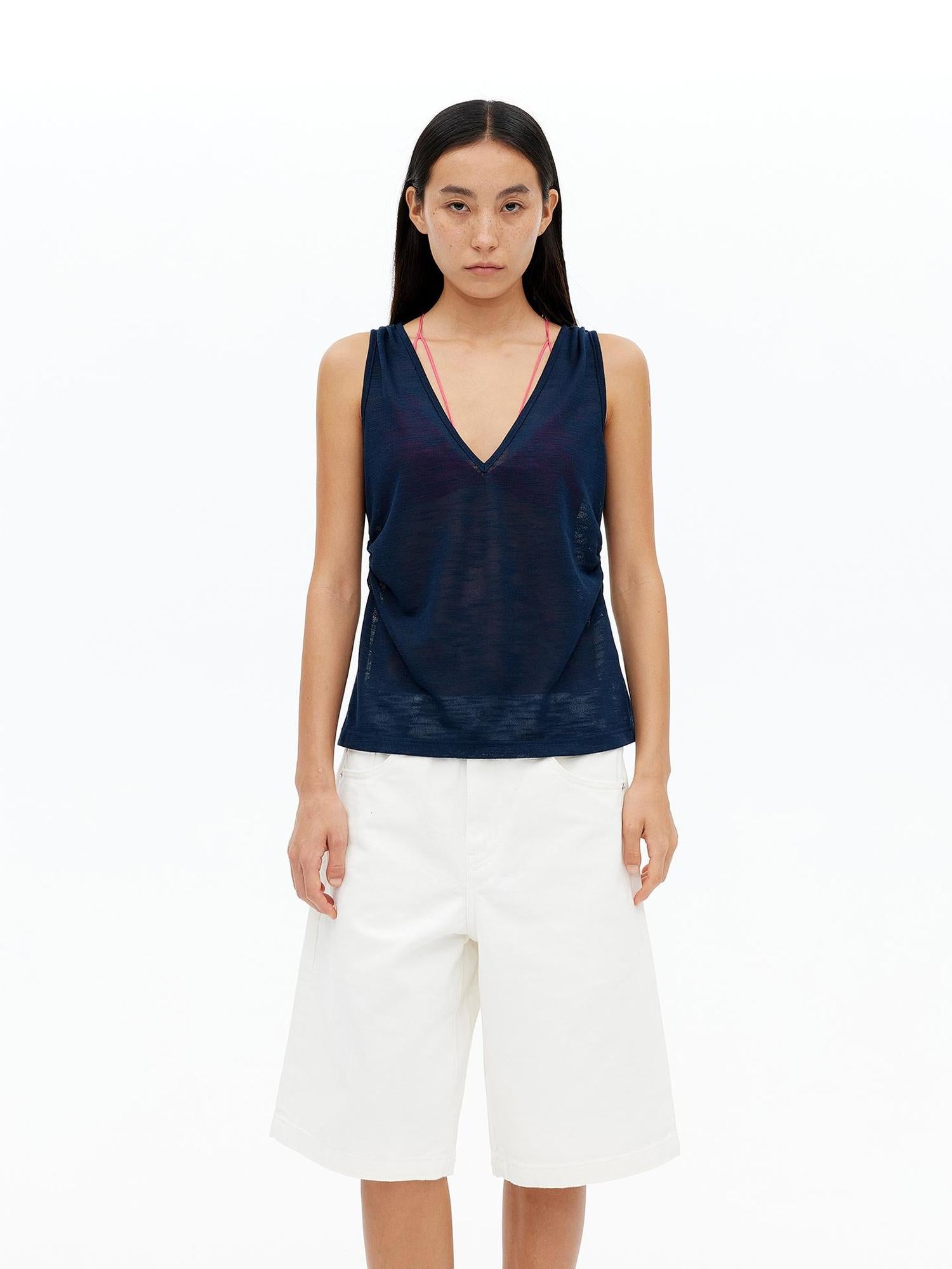 AFTADAWN Lycocell Deep V-neck Hollow Out Knit Sleeveless Vest