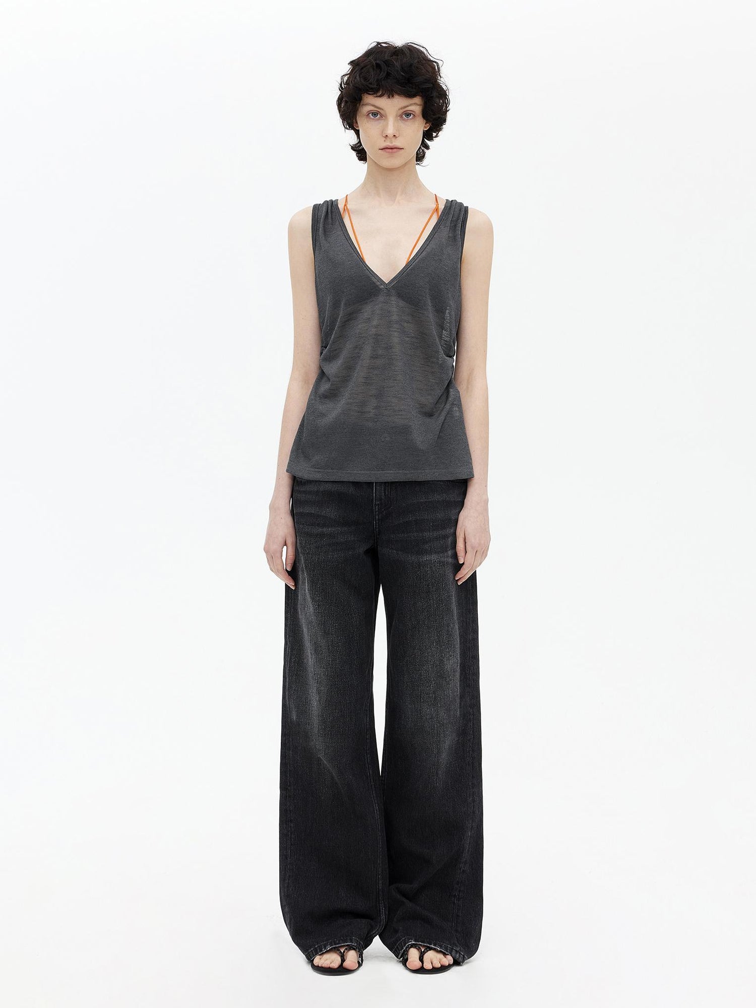 AFTADAWN Lycocell Deep V-neck Hollow Out Knit Sleeveless Vest