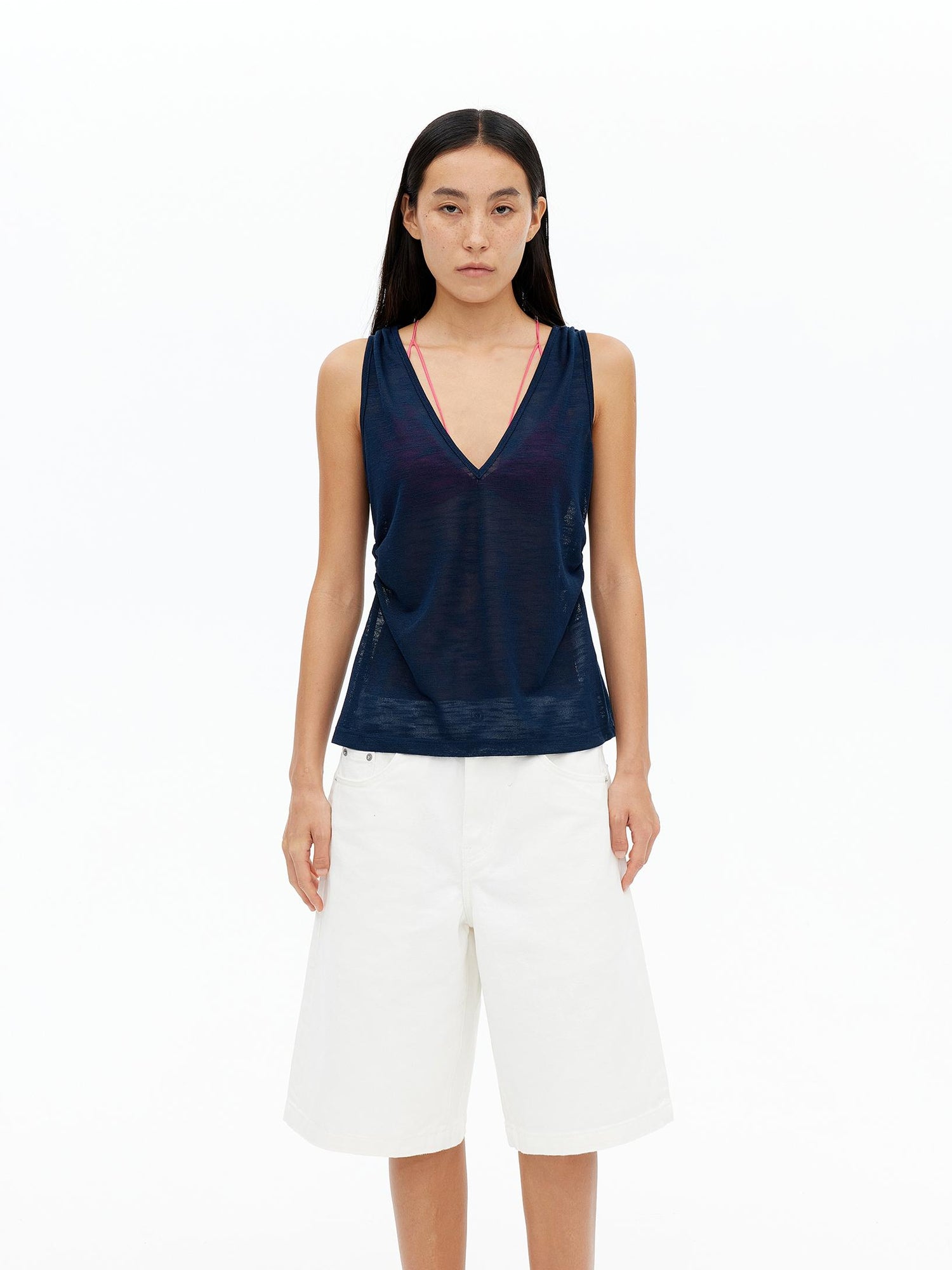 AFTADAWN Lycocell Deep V-neck Hollow Out Knit Sleeveless Vest