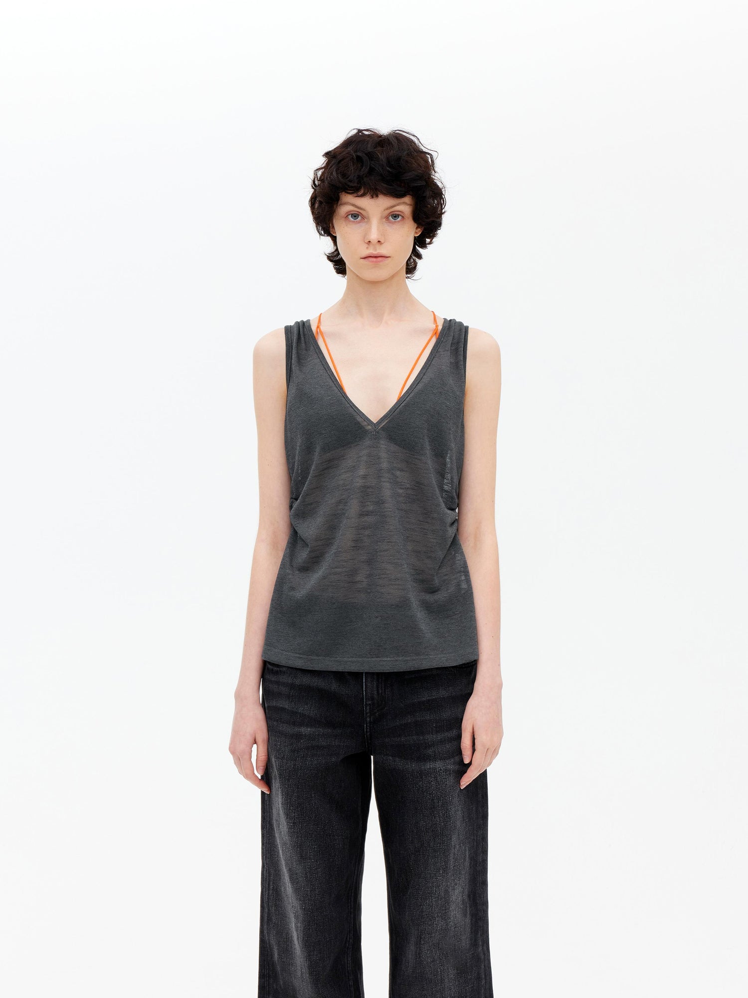 AFTADAWN Lycocell Deep V-neck Hollow Out Knit Sleeveless Vest