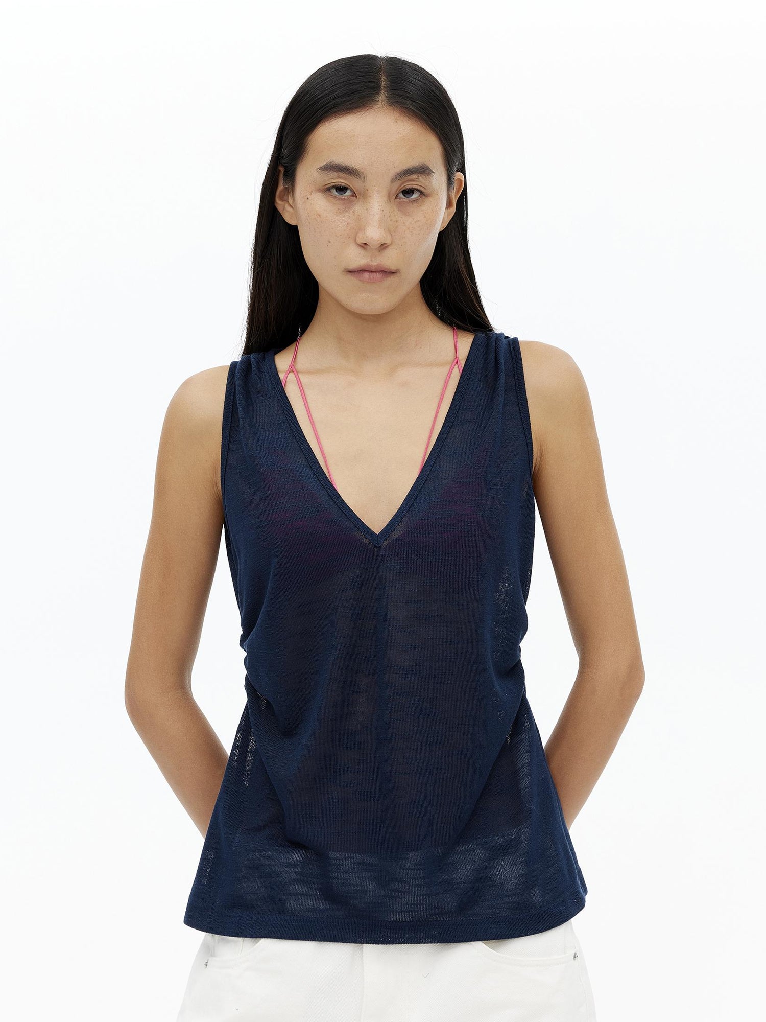 AFTADAWN Lycocell Deep V-neck Hollow Out Knit Sleeveless Vest