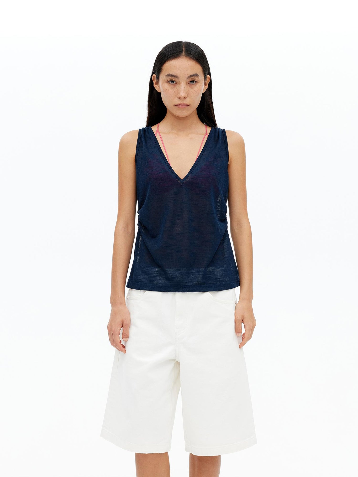 AFTADAWN Lycocell Deep V-neck Hollow Out Knit Sleeveless Vest