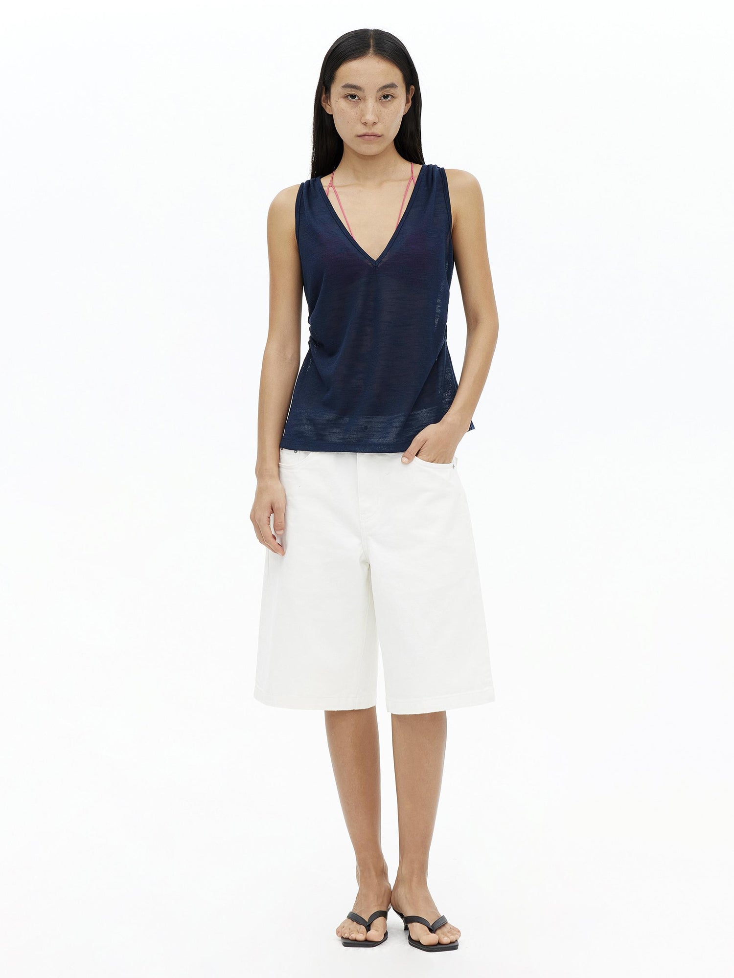 AFTADAWN Lycocell Deep V-neck Hollow Out Knit Sleeveless Vest