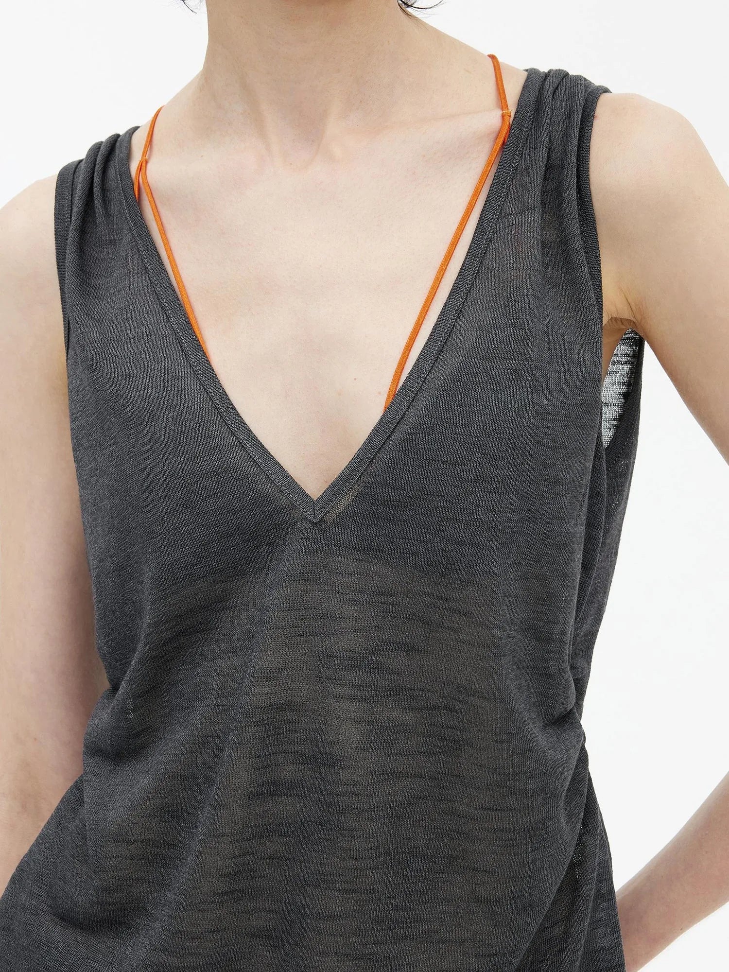 Lycocell Deep V-neck Hollow Out Knit Sleeveless Vest