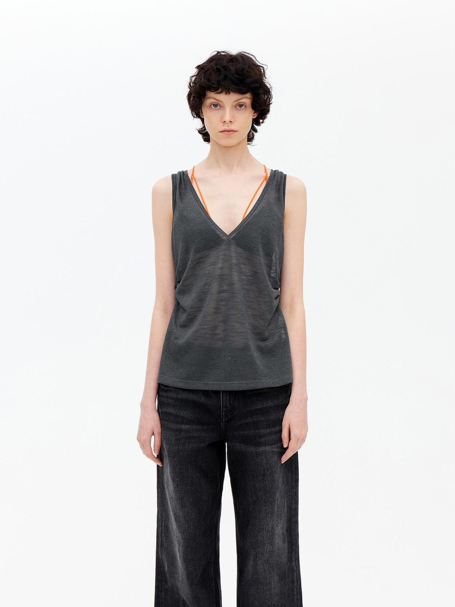 AFTADAWN Lycocell Deep V-neck Hollow Out Knit Sleeveless Vest