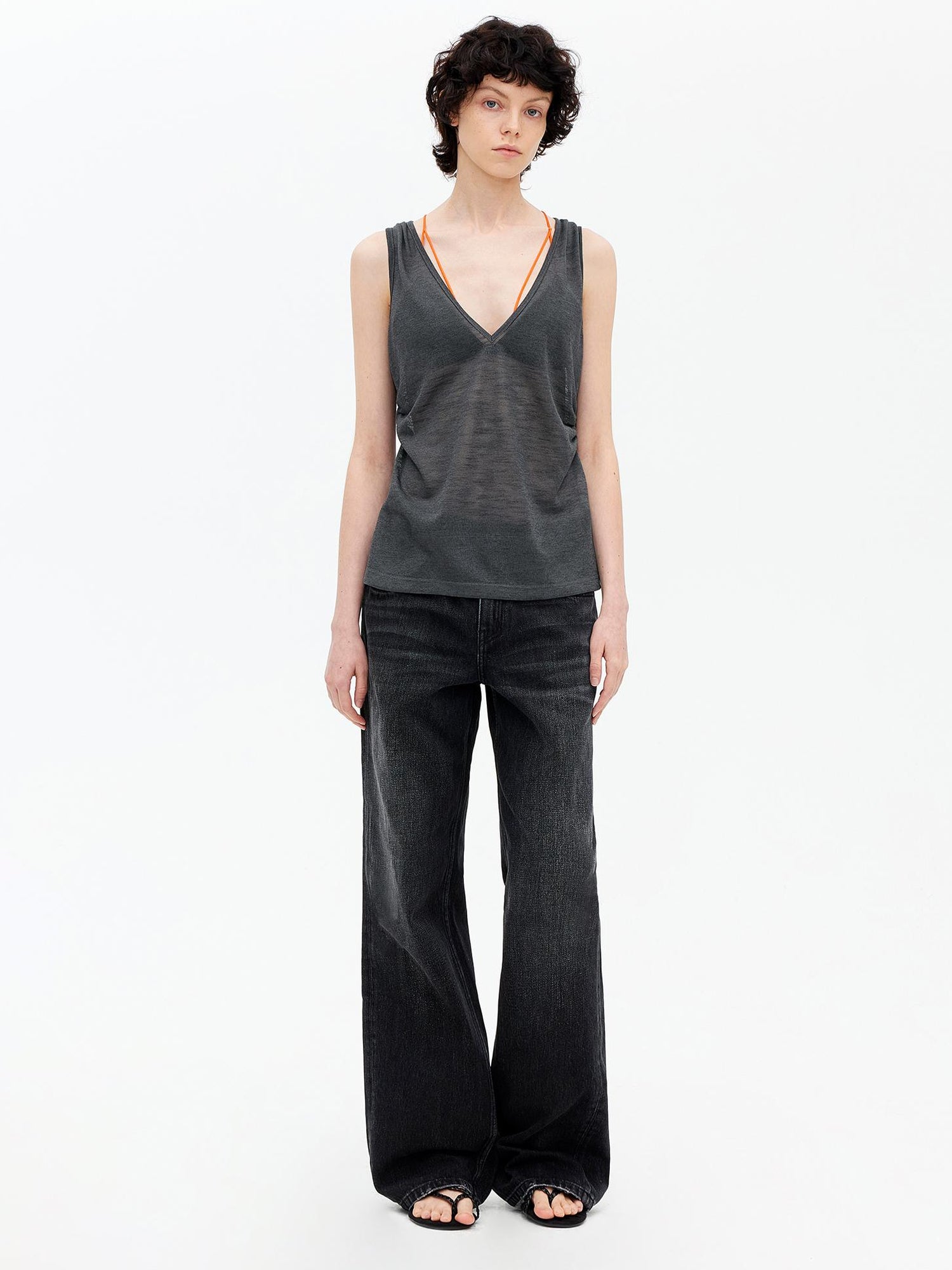 AFTADAWN Lycocell Deep V-neck Hollow Out Knit Sleeveless Vest