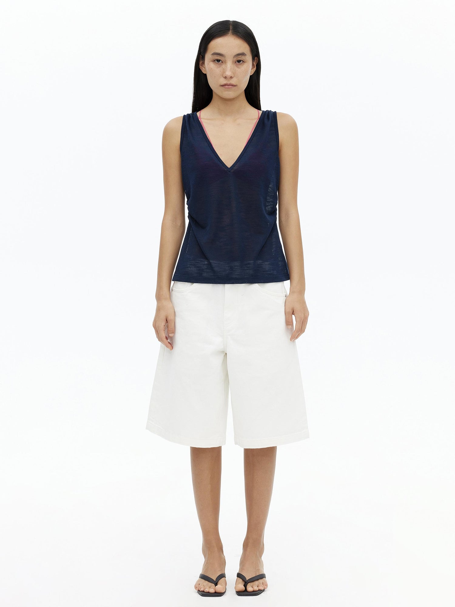 AFTADAWN Lycocell Deep V-neck Hollow Out Knit Sleeveless Vest