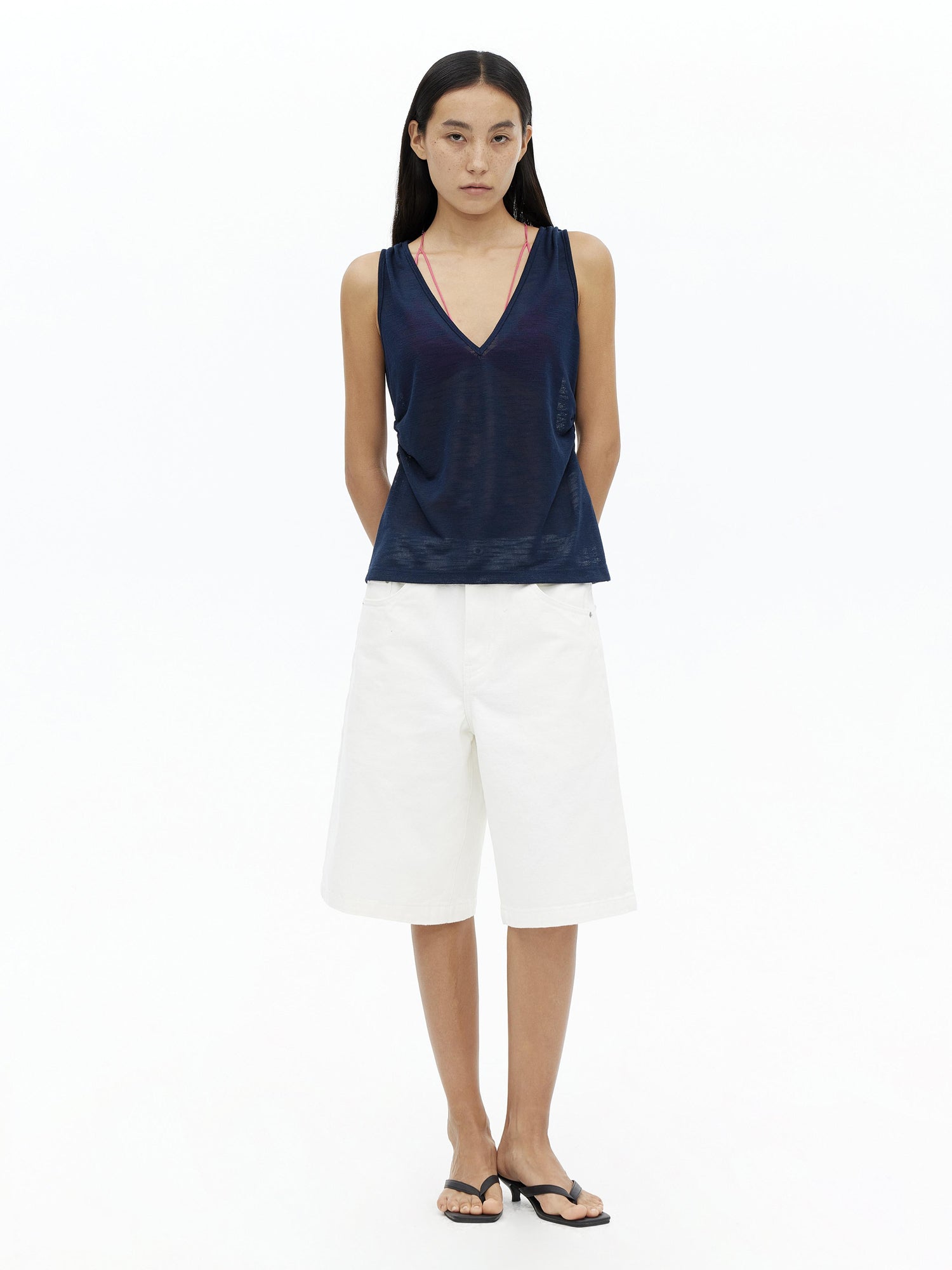 AFTADAWN Lycocell Deep V-neck Hollow Out Knit Sleeveless Vest