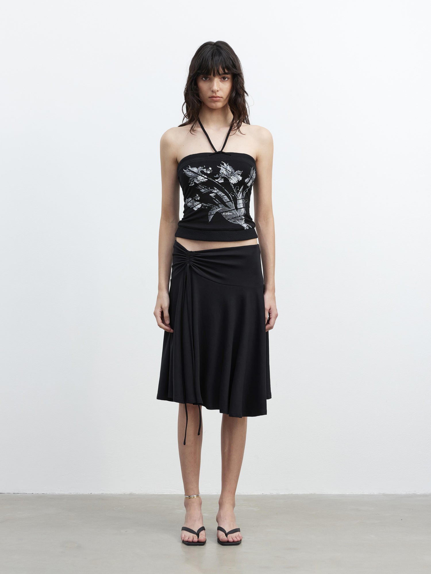 AFTADAWN Lycocell Ribbed Lace Up Floral Print Fitted Camisole Top