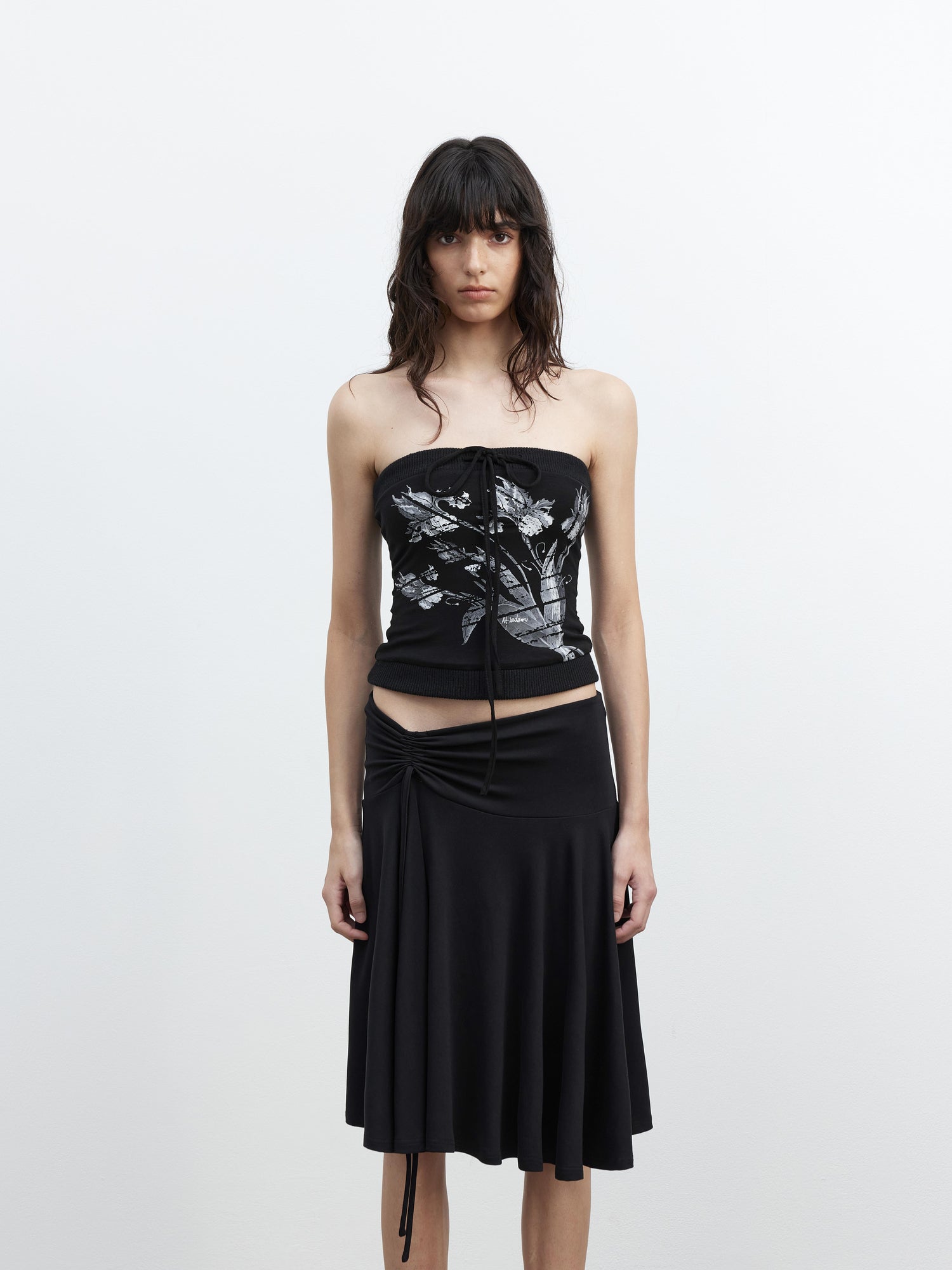 AFTADAWN Lycocell Ribbed Lace Up Floral Print Fitted Camisole Top