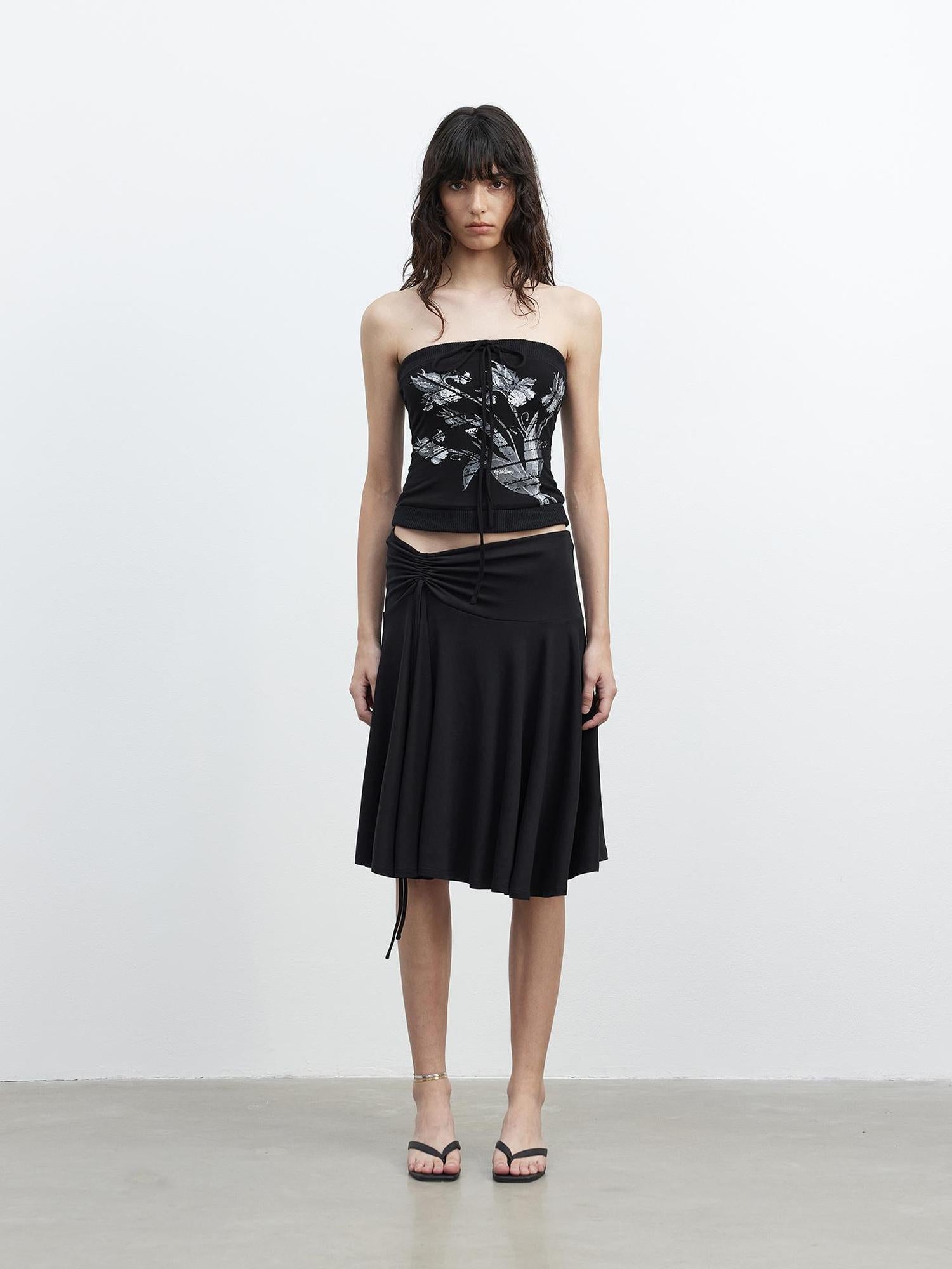 AFTADAWN Lycocell Ribbed Lace Up Floral Print Fitted Camisole Top