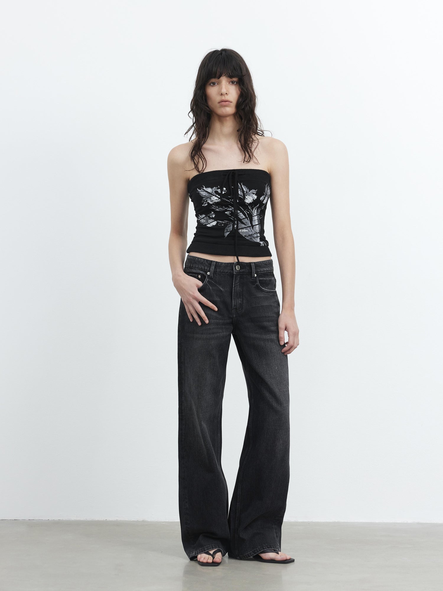 AFTADAWN Lycocell Ribbed Lace Up Floral Print Fitted Camisole Top