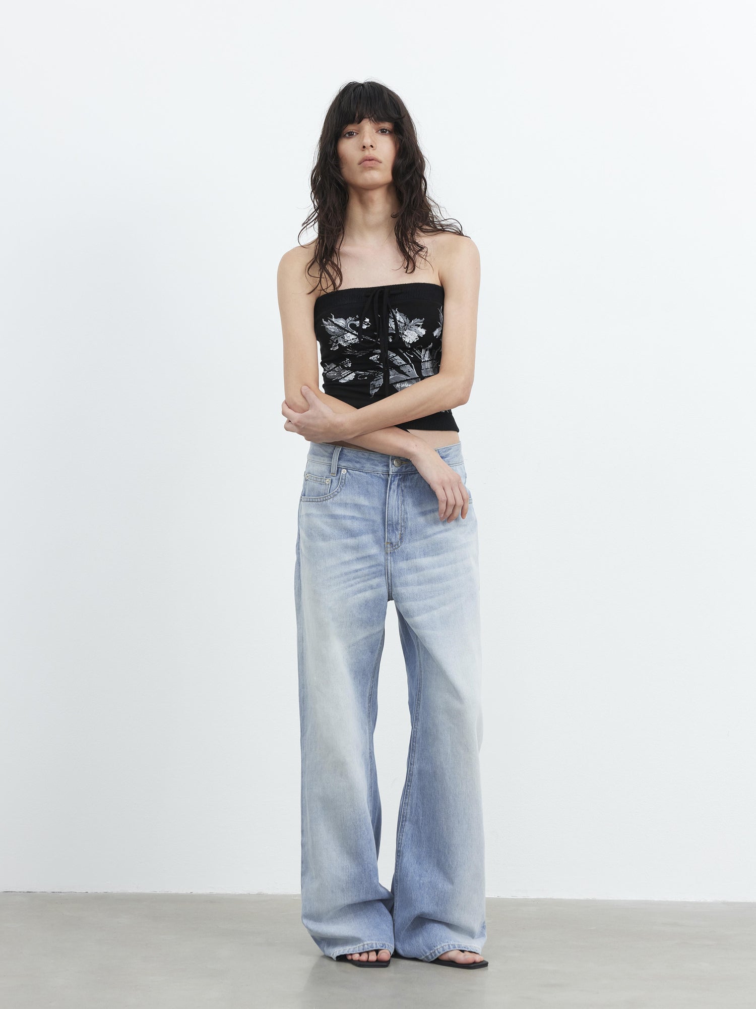 AFTADAWN Lycocell Ribbed Lace Up Floral Print Fitted Camisole Top