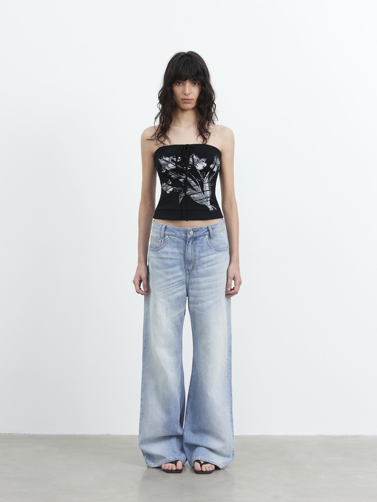 AFTADAWN Lycocell Ribbed Lace Up Floral Print Fitted Camisole Top