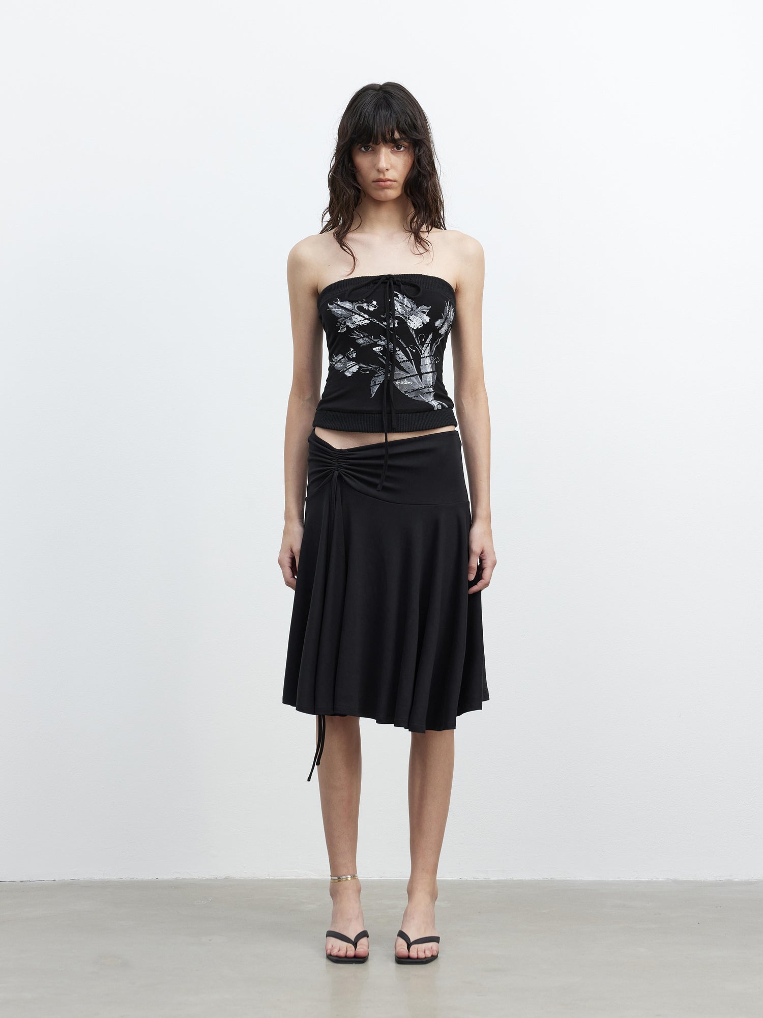 AFTADAWN Lycocell Ribbed Lace Up Floral Print Fitted Camisole Top