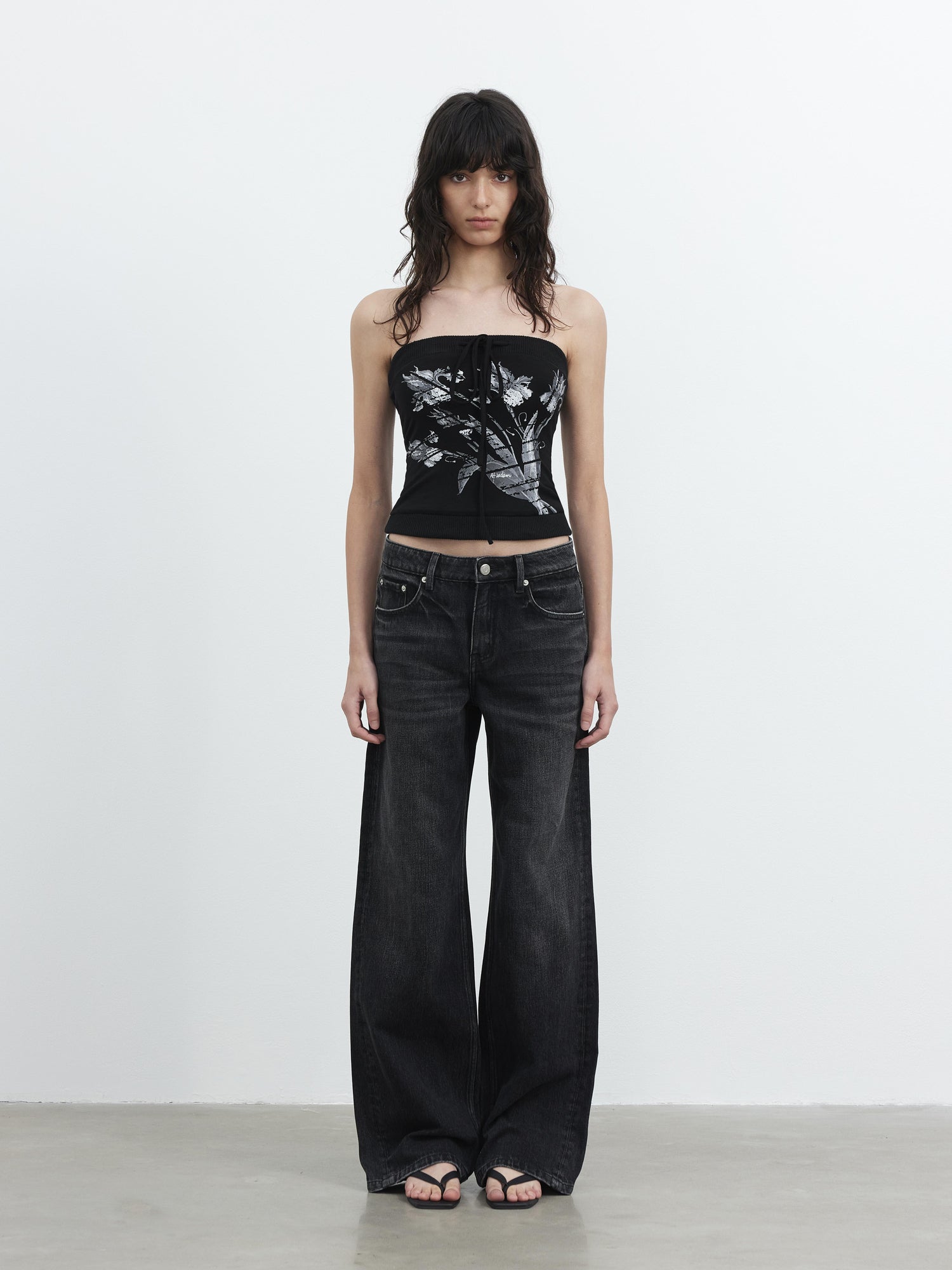 AFTADAWN Lycocell Ribbed Lace Up Floral Print Fitted Camisole Top