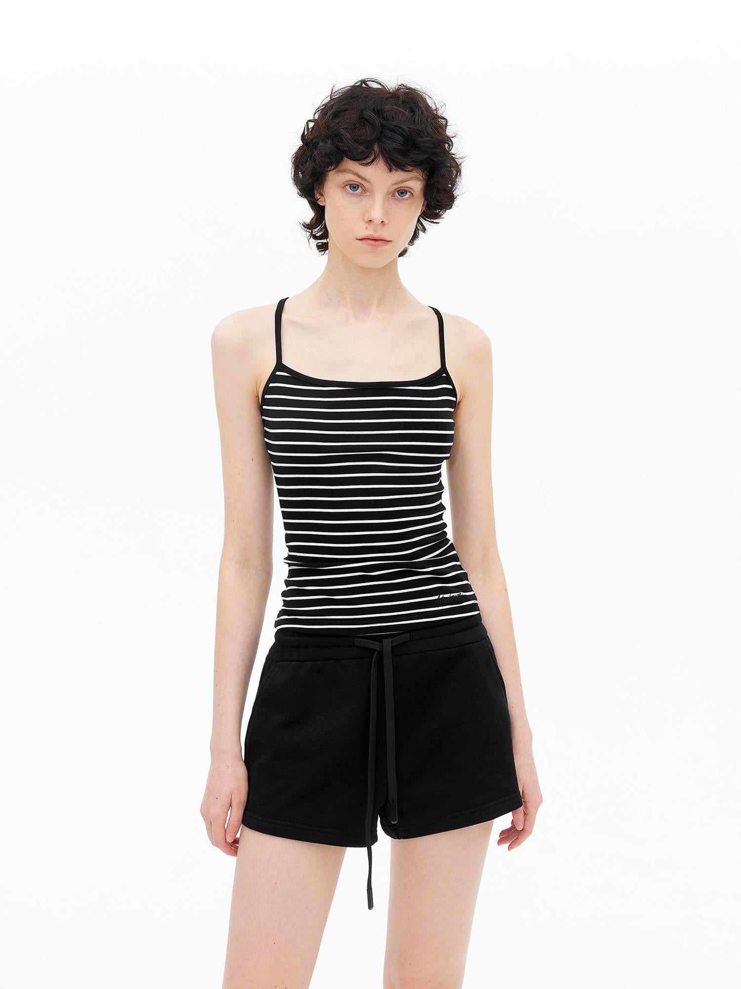 AFTADAWN Lycocell Strappy Backless Camisole Contrast Trim Shorts Set