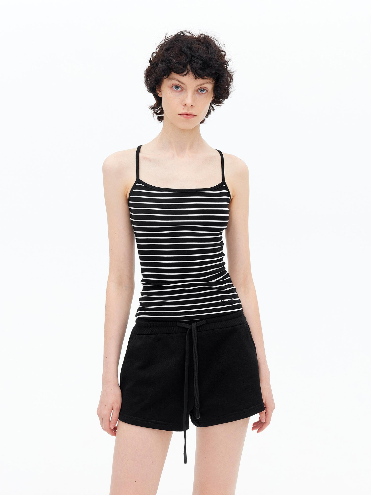 AFTADAWN Lycocell Strappy Backless Camisole Contrast Trim Shorts Set