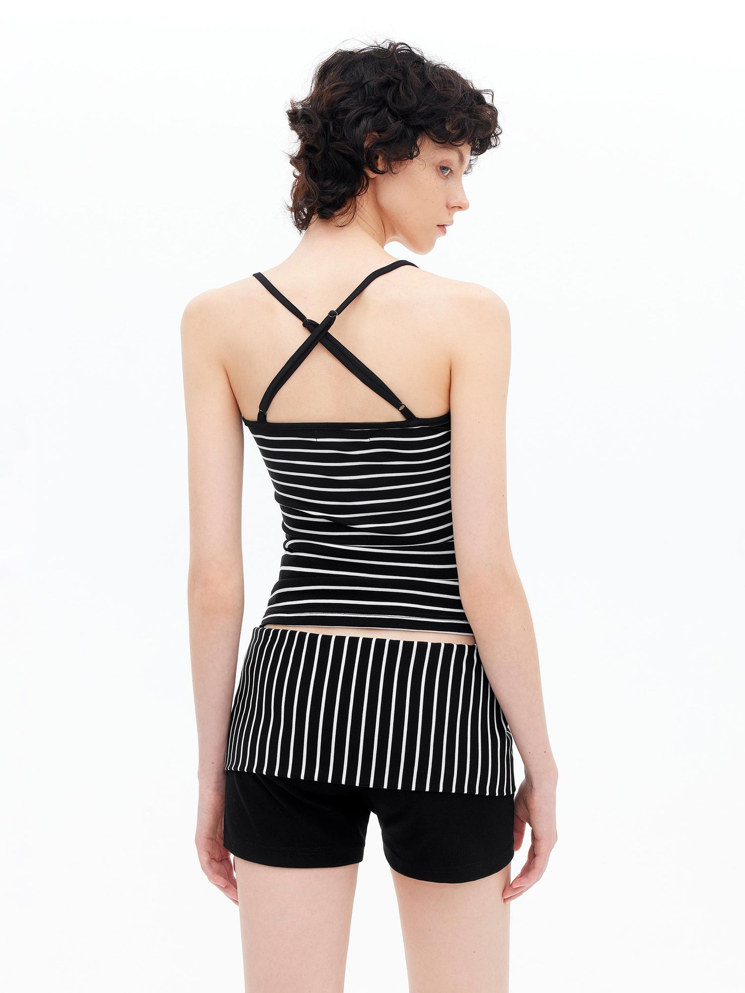 AFTADAWN Lycocell Strappy Backless Camisole Contrast Trim Shorts Set