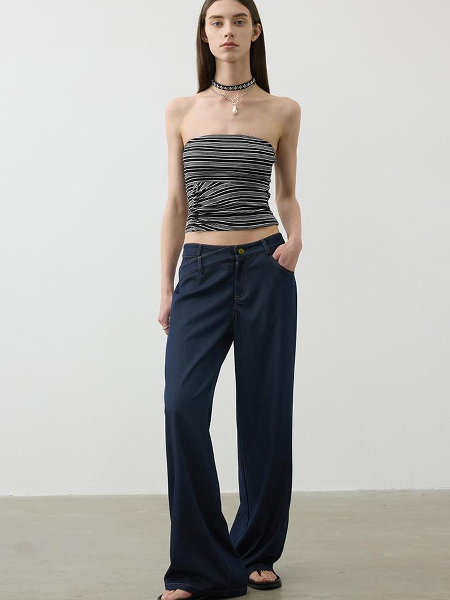 AFTADAWN Lycocell Textured Stretch Wrap Top V-neck T-shirt Long Sleeve