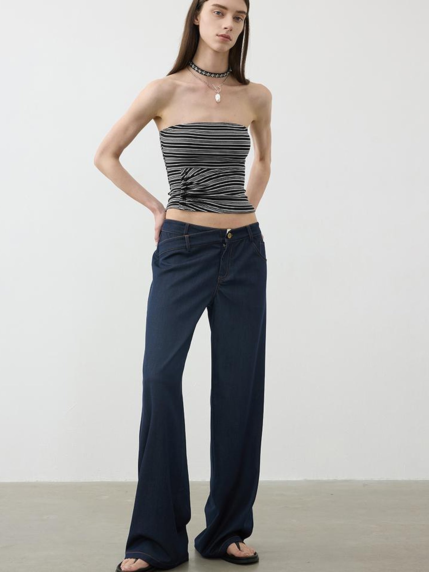 AFTADAWN Lycocell Textured Stretch Wrap Top V-neck T-shirt Long Sleeve