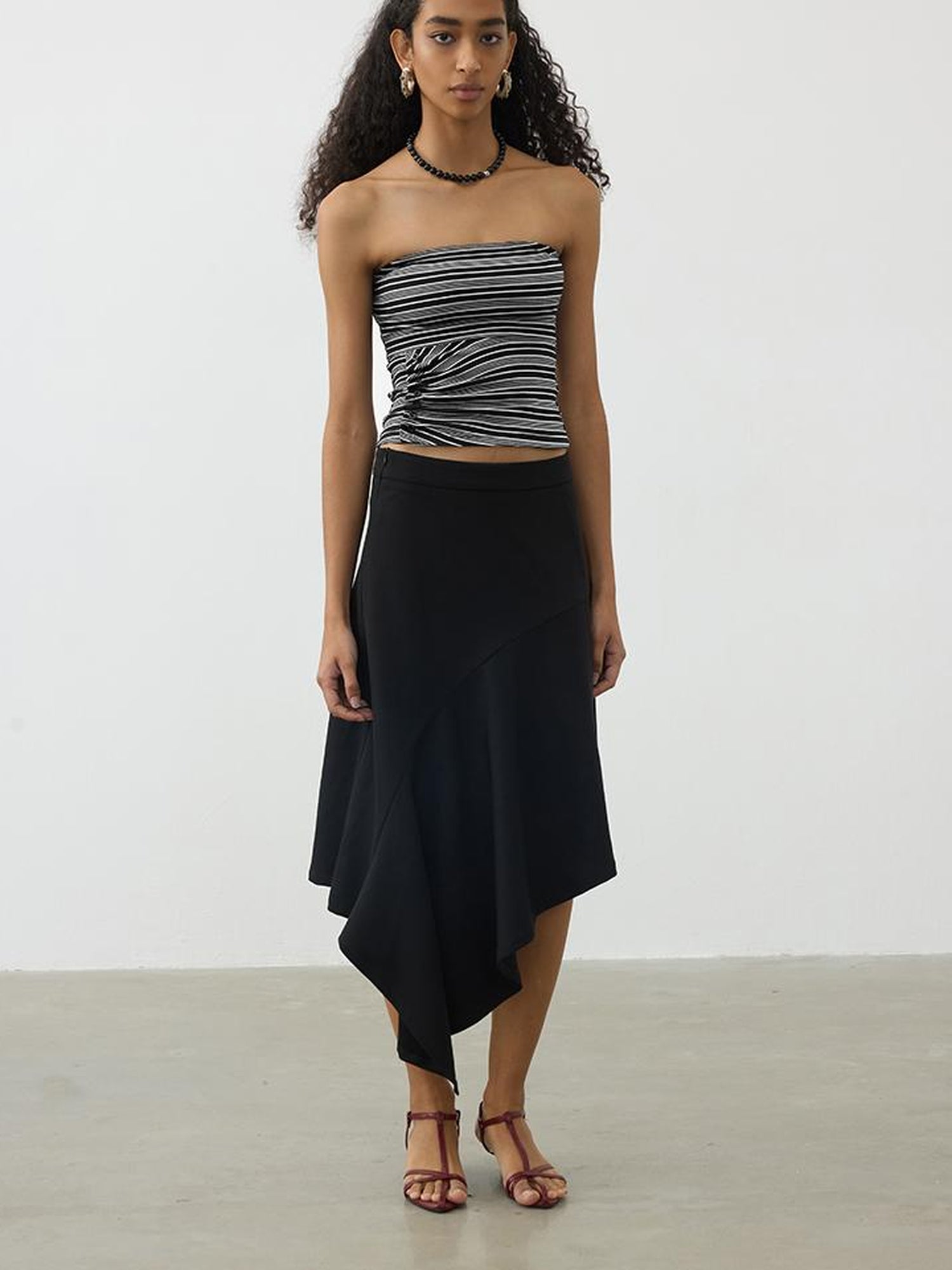 AFTADAWN Lycocell Textured Stretch Wrap Top V-neck T-shirt Long Sleeve