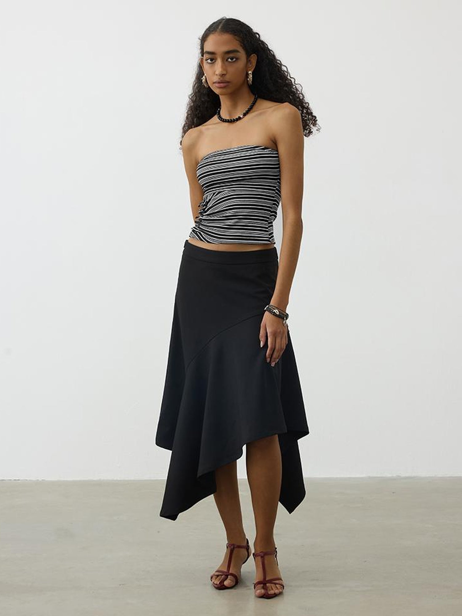 AFTADAWN Lycocell Textured Stretch Wrap Top V-neck T-shirt Long Sleeve