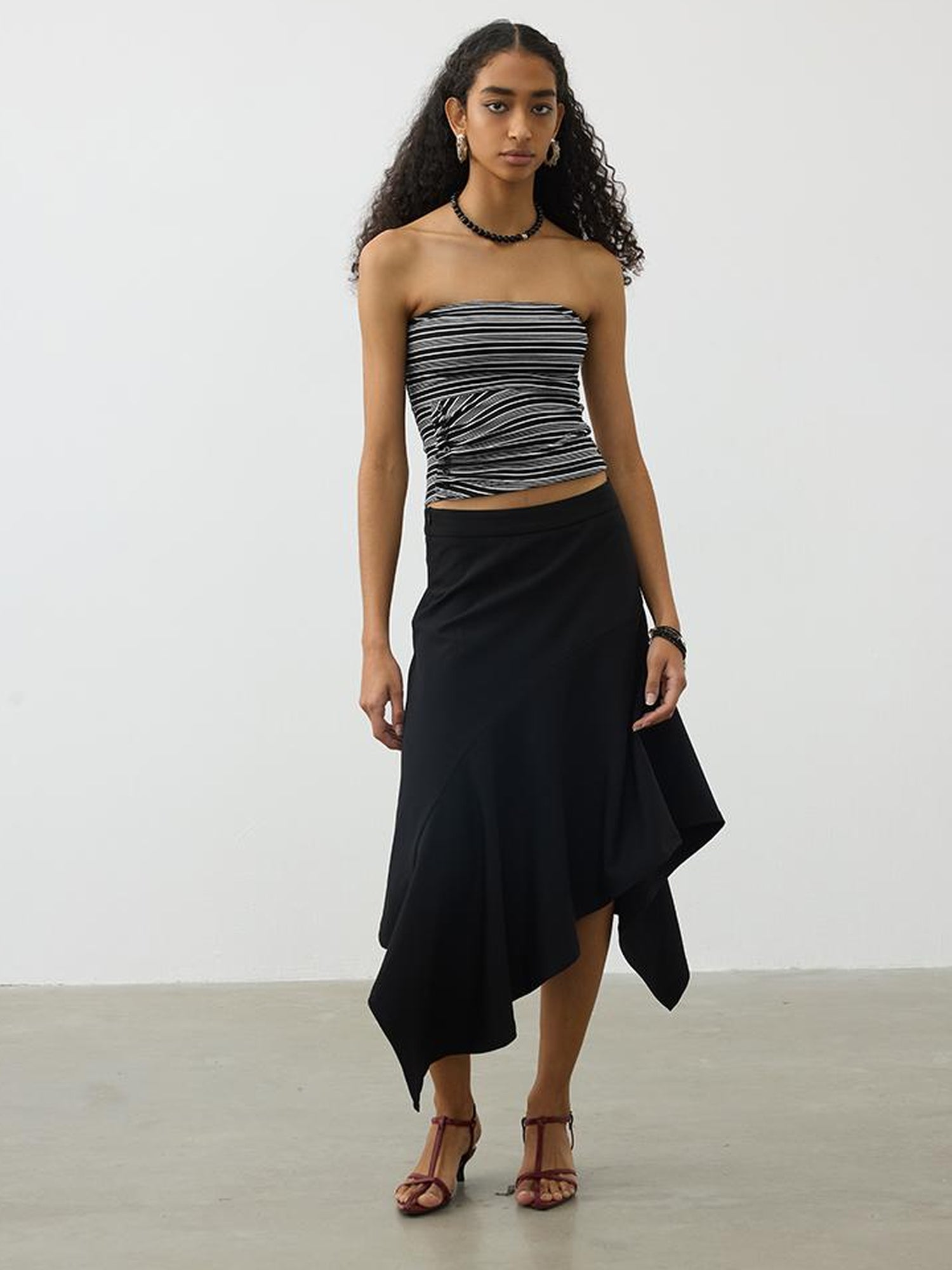 AFTADAWN Lycocell Textured Stretch Wrap Top V-neck T-shirt Long Sleeve