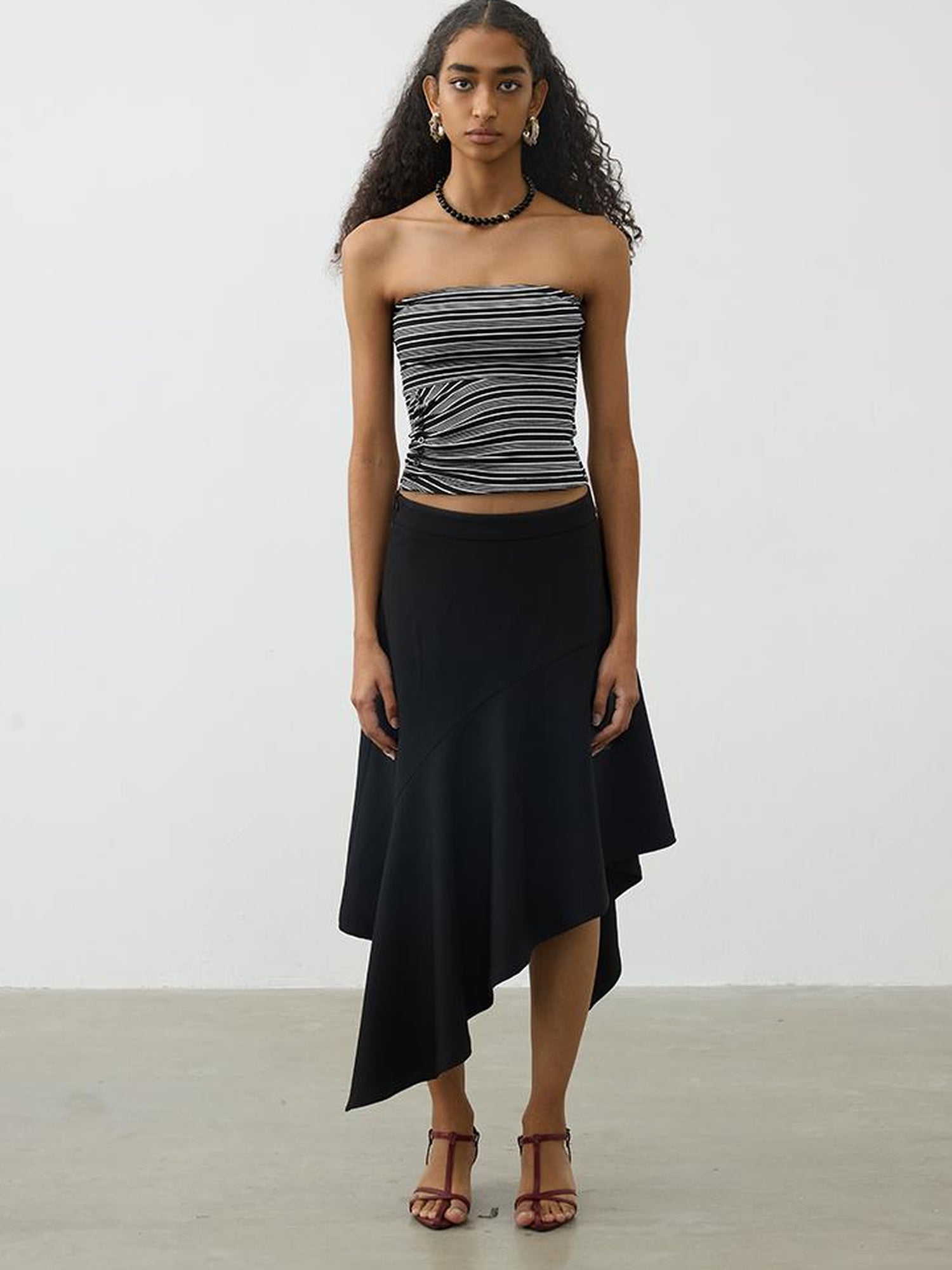 AFTADAWN Lycocell Textured Stretch Wrap Top V-neck T-shirt Long Sleeve