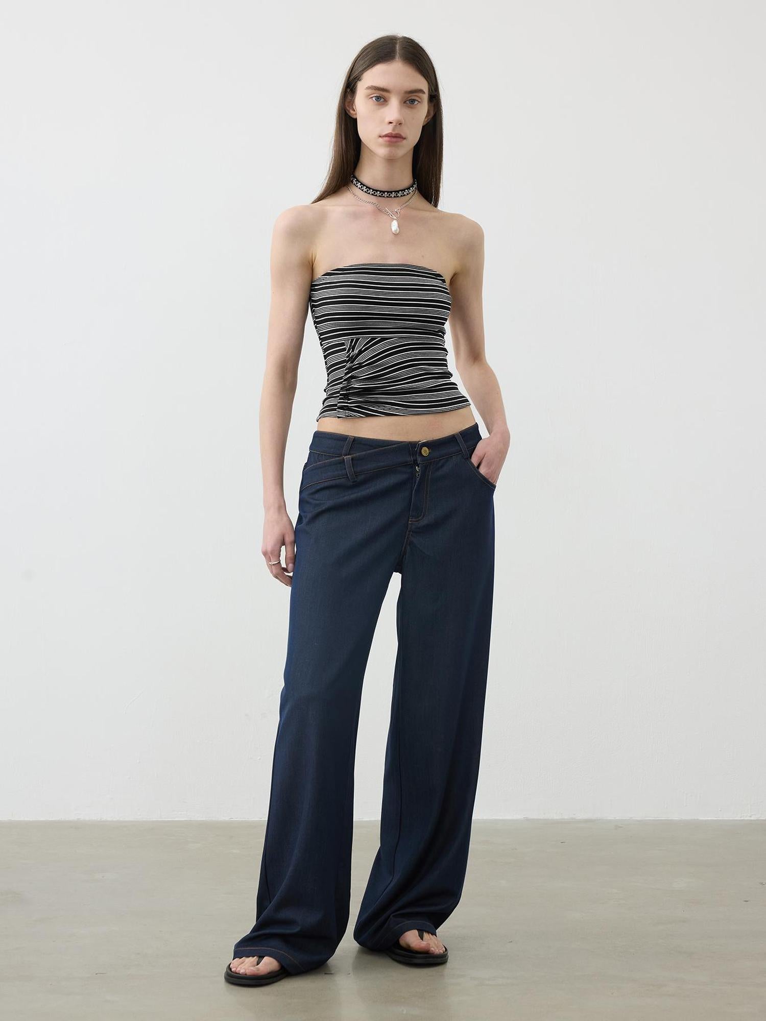 AFTADAWN Lycocell Textured Stretch Wrap Top V-neck T-shirt Long Sleeve