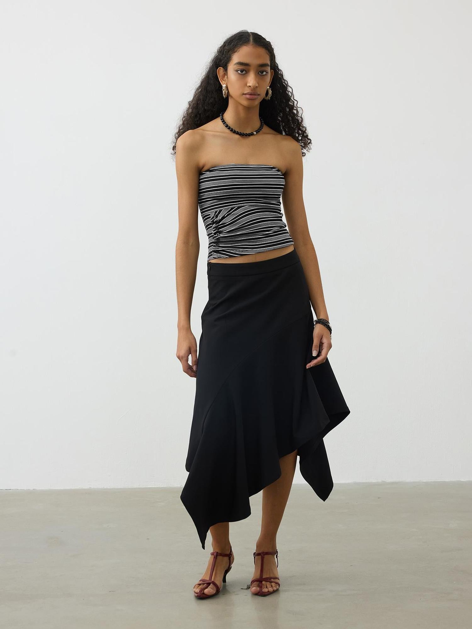 AFTADAWN Lycocell Textured Stretch Wrap Top V-neck T-shirt Long Sleeve