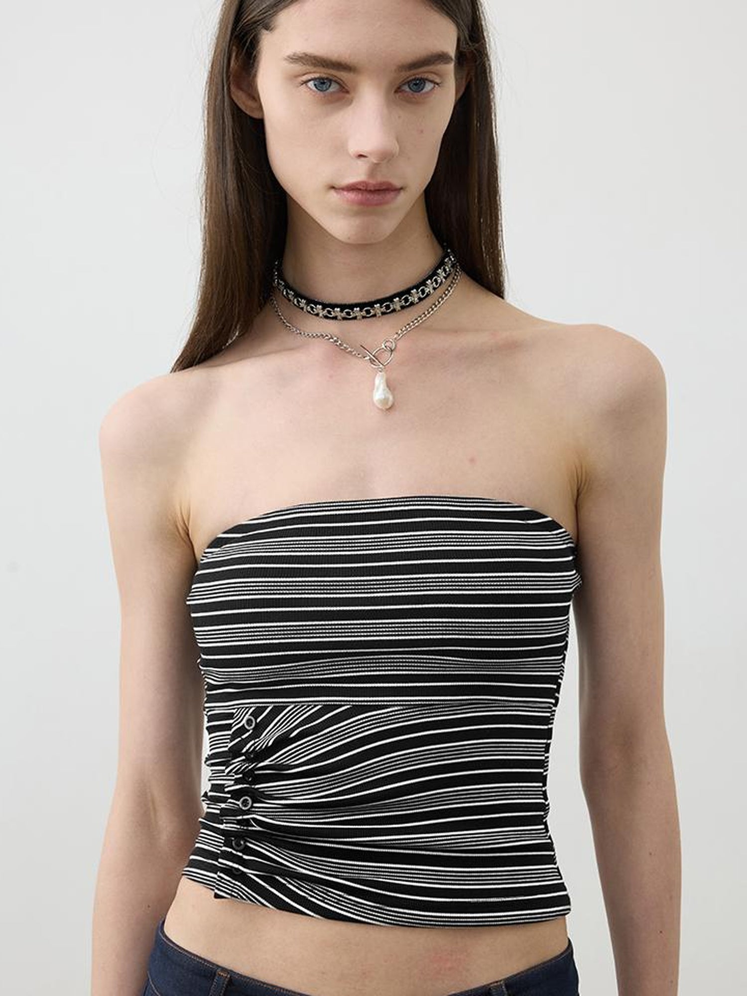 AFTADAWN Lycocell Textured Stretch Wrap Top V-neck T-shirt Long Sleeve