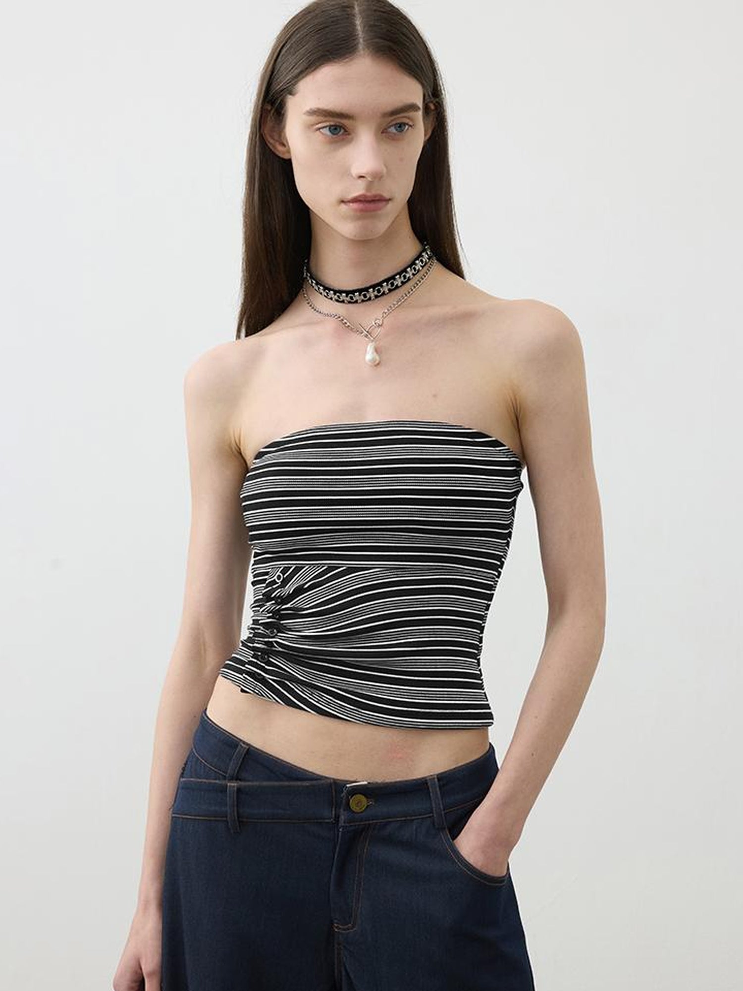 AFTADAWN Lycocell Textured Stretch Wrap Top V-neck T-shirt Long Sleeve