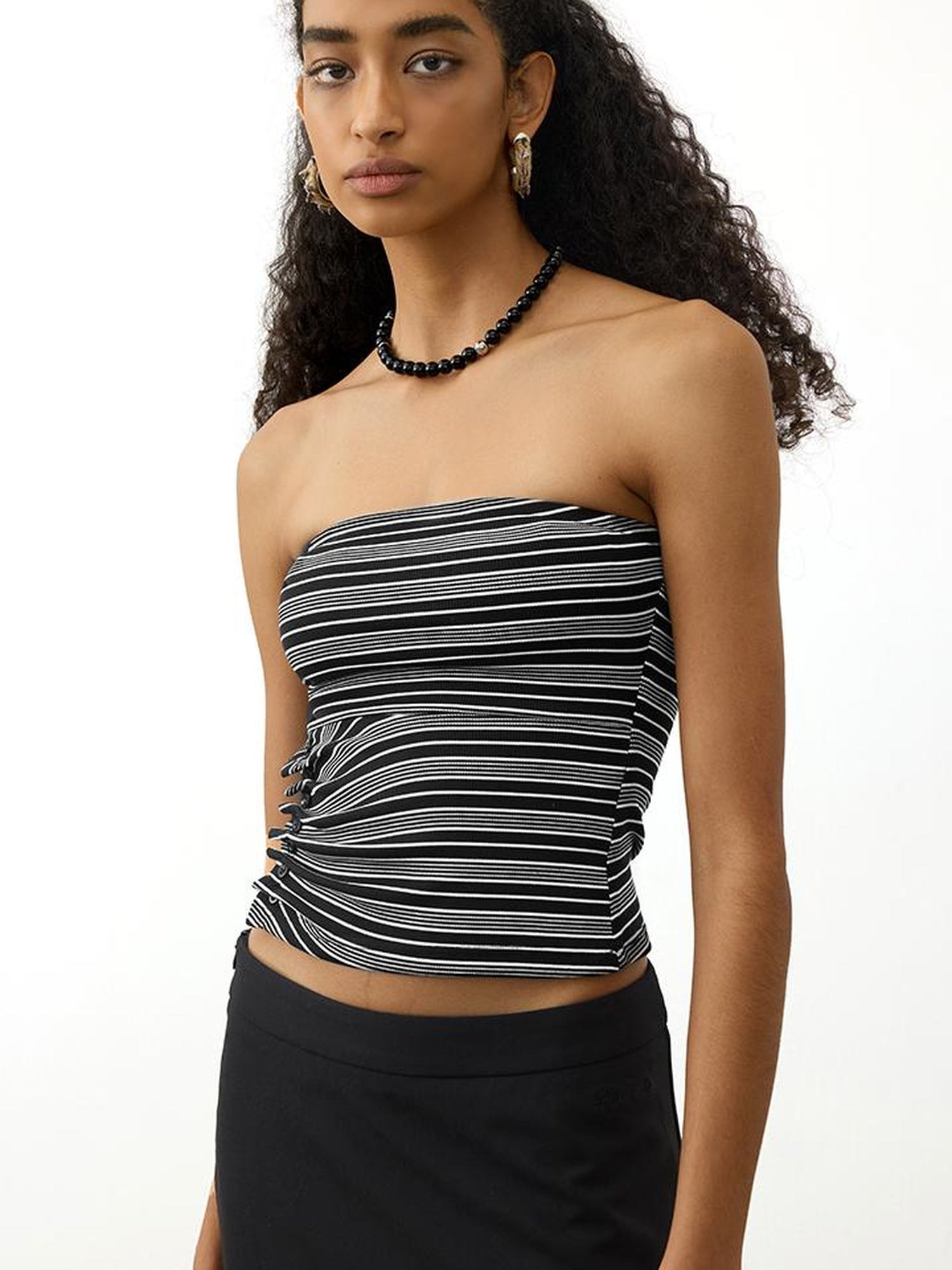 AFTADAWN Lycocell Textured Stretch Wrap Top V-neck T-shirt Long Sleeve