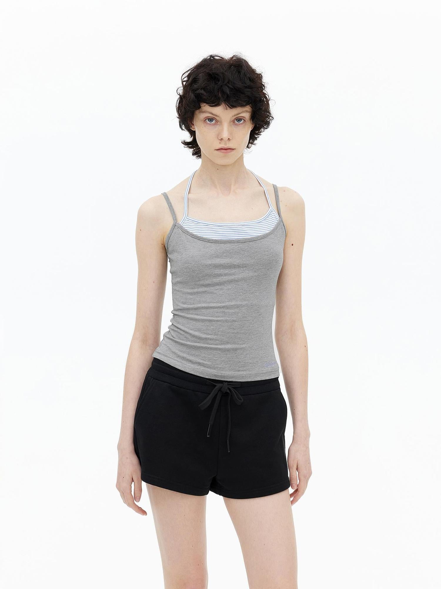 AFTADAWN Lyocell Layered Halter Neck Striped Top