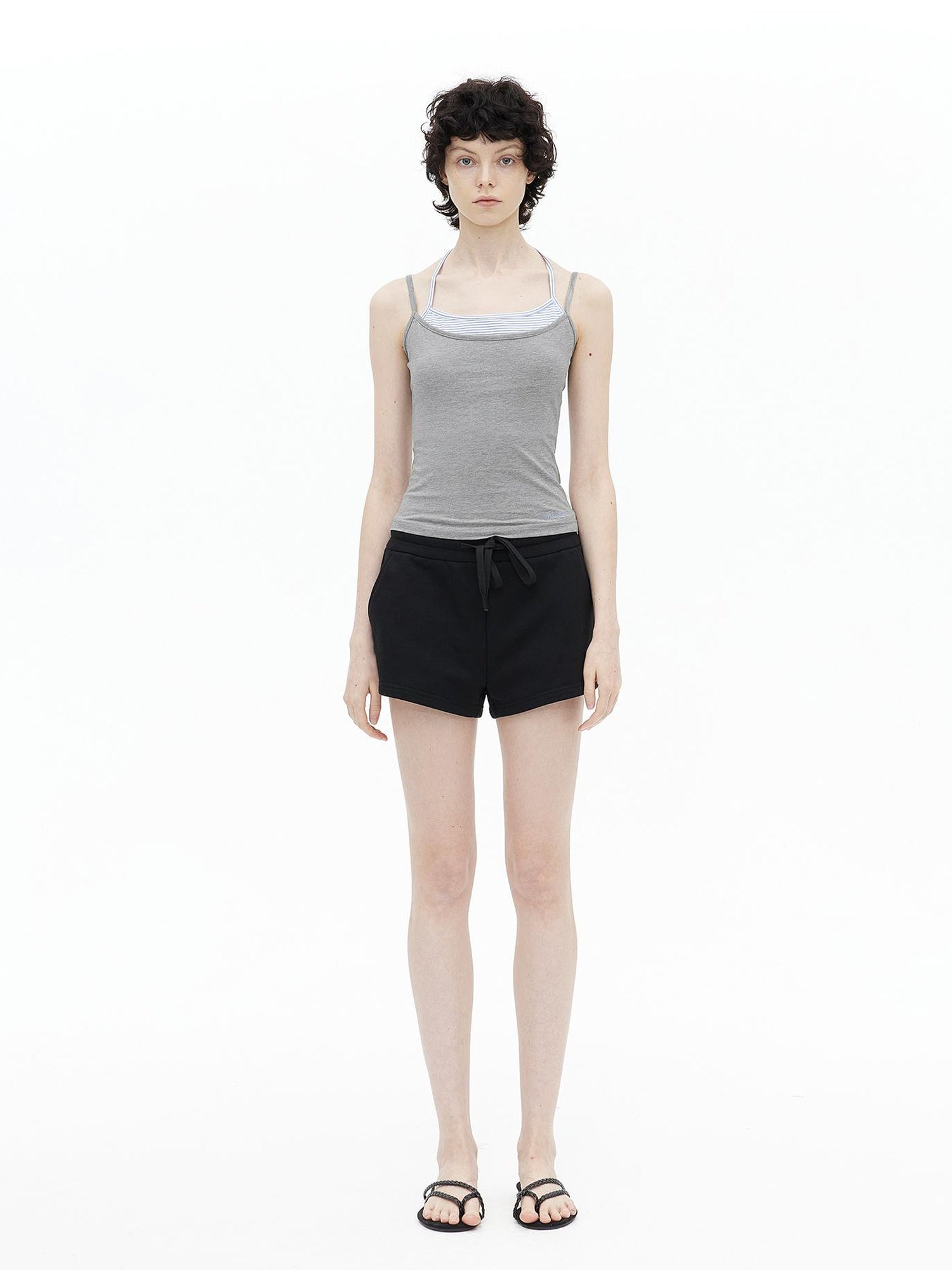 AFTADAWN Lyocell Layered Halter Neck Striped Top