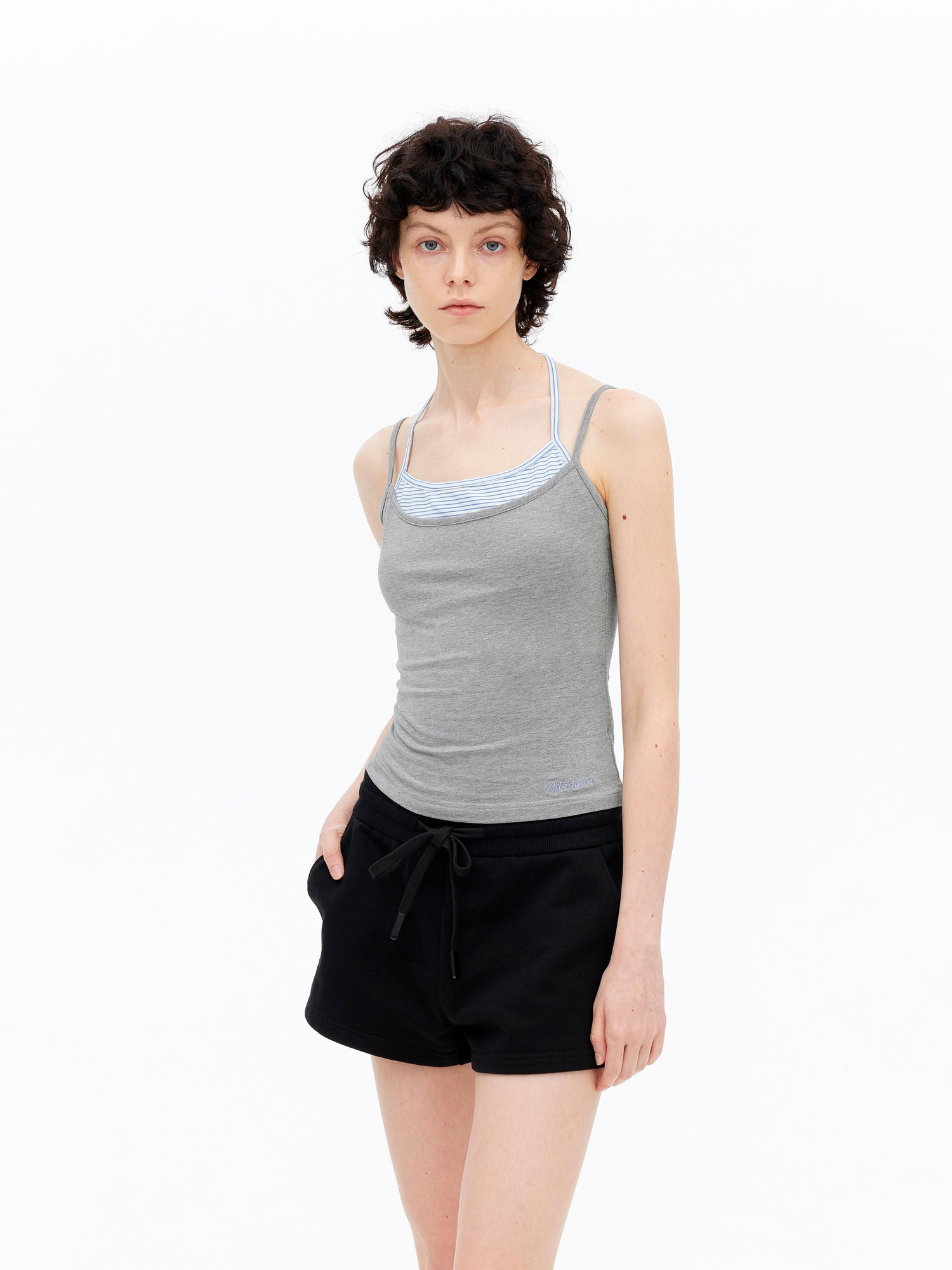 AFTADAWN Lyocell Layered Halter Neck Striped Top