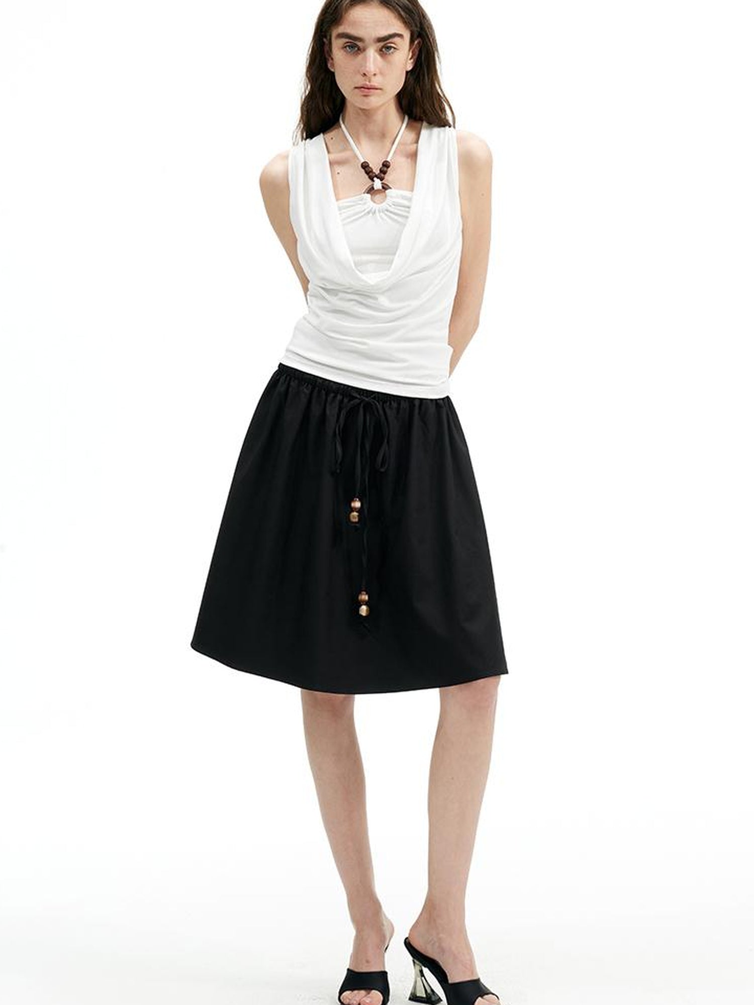 AFTADAWN Lyocell Layered Halter Necklace Beaded Vest Camisole