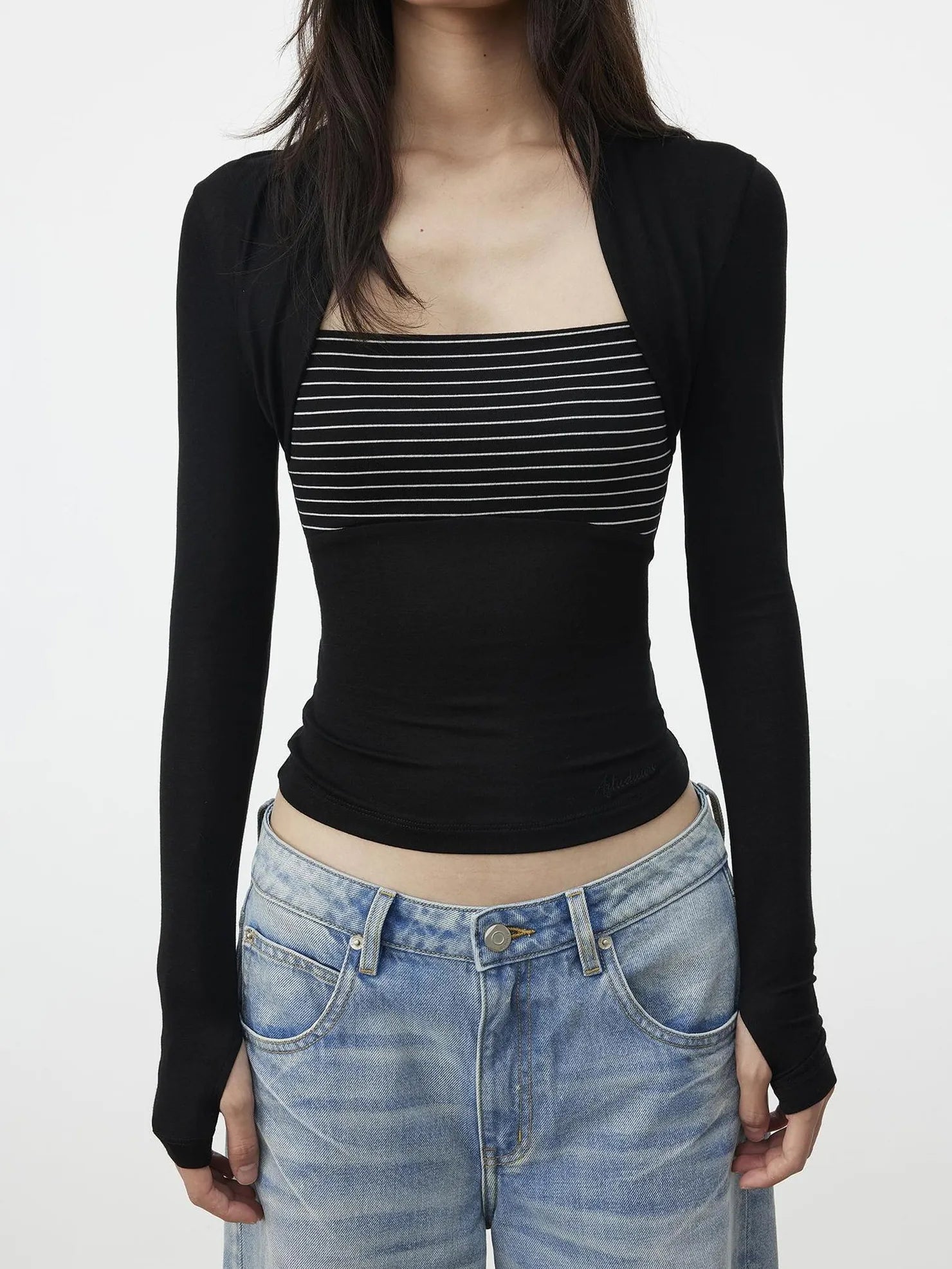 Lyocell Wool Blend Fitted Mock Neck Top T-shirt