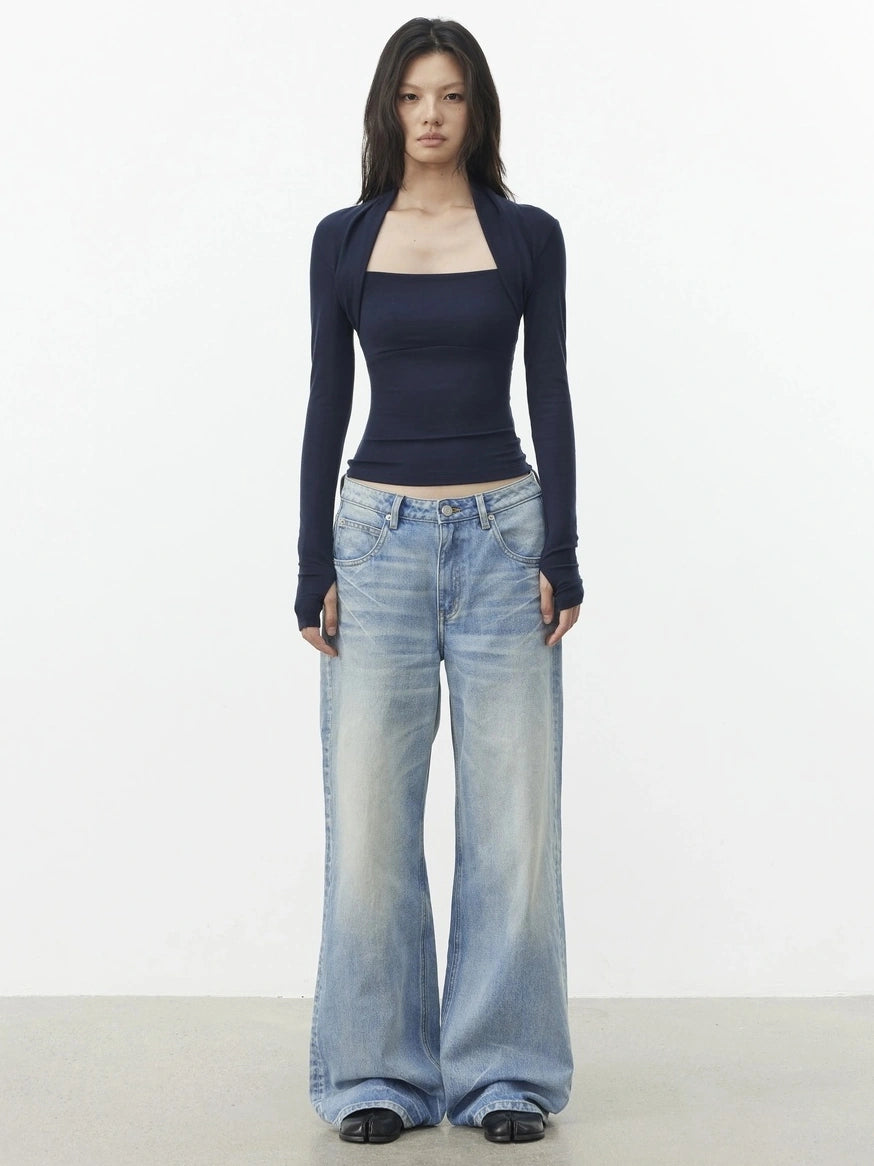 Lyocell Wool Blend Fitted Mock Neck Top T-shirt